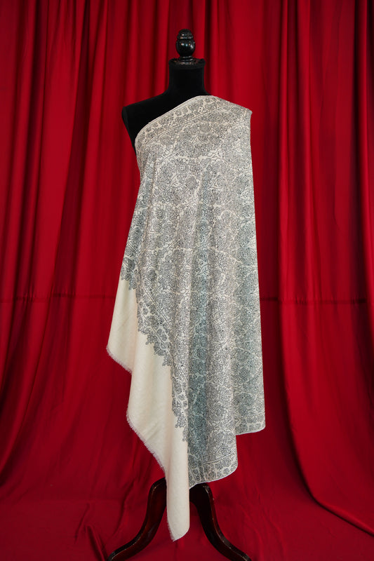 white GI jamma embroidery pashmina shawl 0089