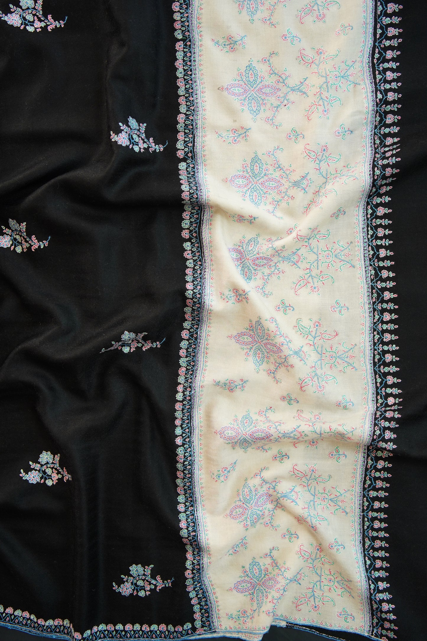 black and white GI embroidery pashmina shawl 0090