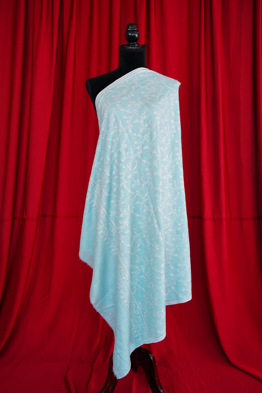 baby blue GI jaali embroidery pashmina shawl 0093