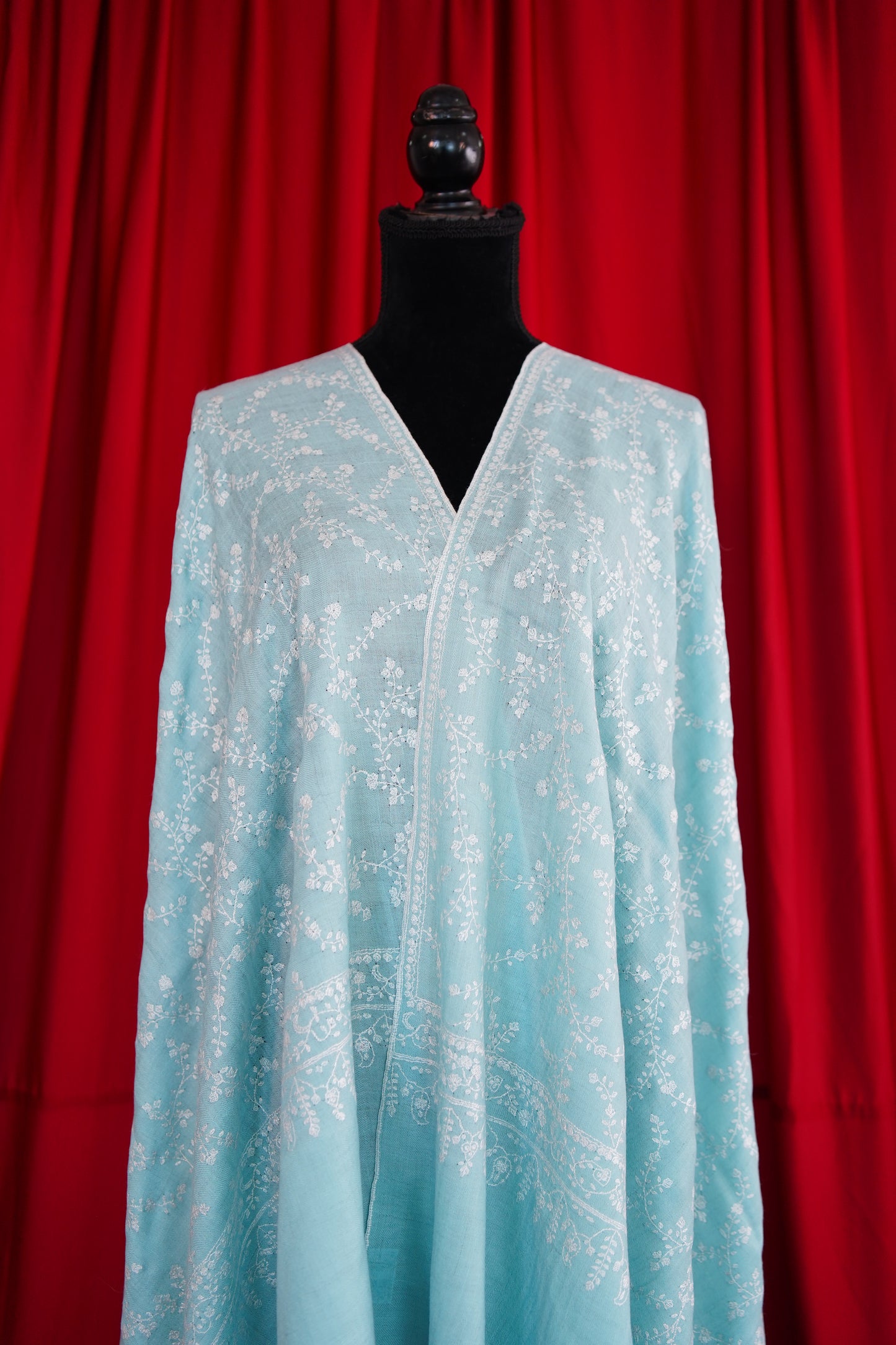 baby blue GI jaali embroidery pashmina shawl 0093