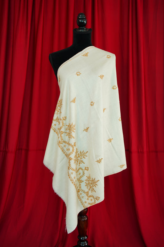 white GI butis embroidery pashmina stole 0097
