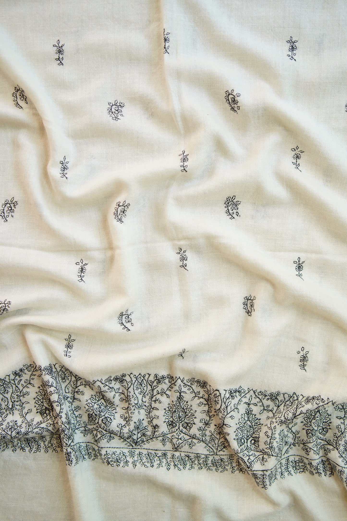 pure white GI butis embroidery pashmina stole 0100