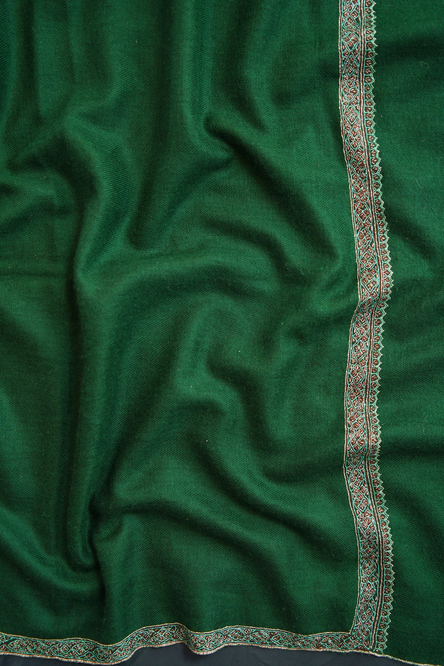 dark green handspun GI embroidery pashmina shawl 0104