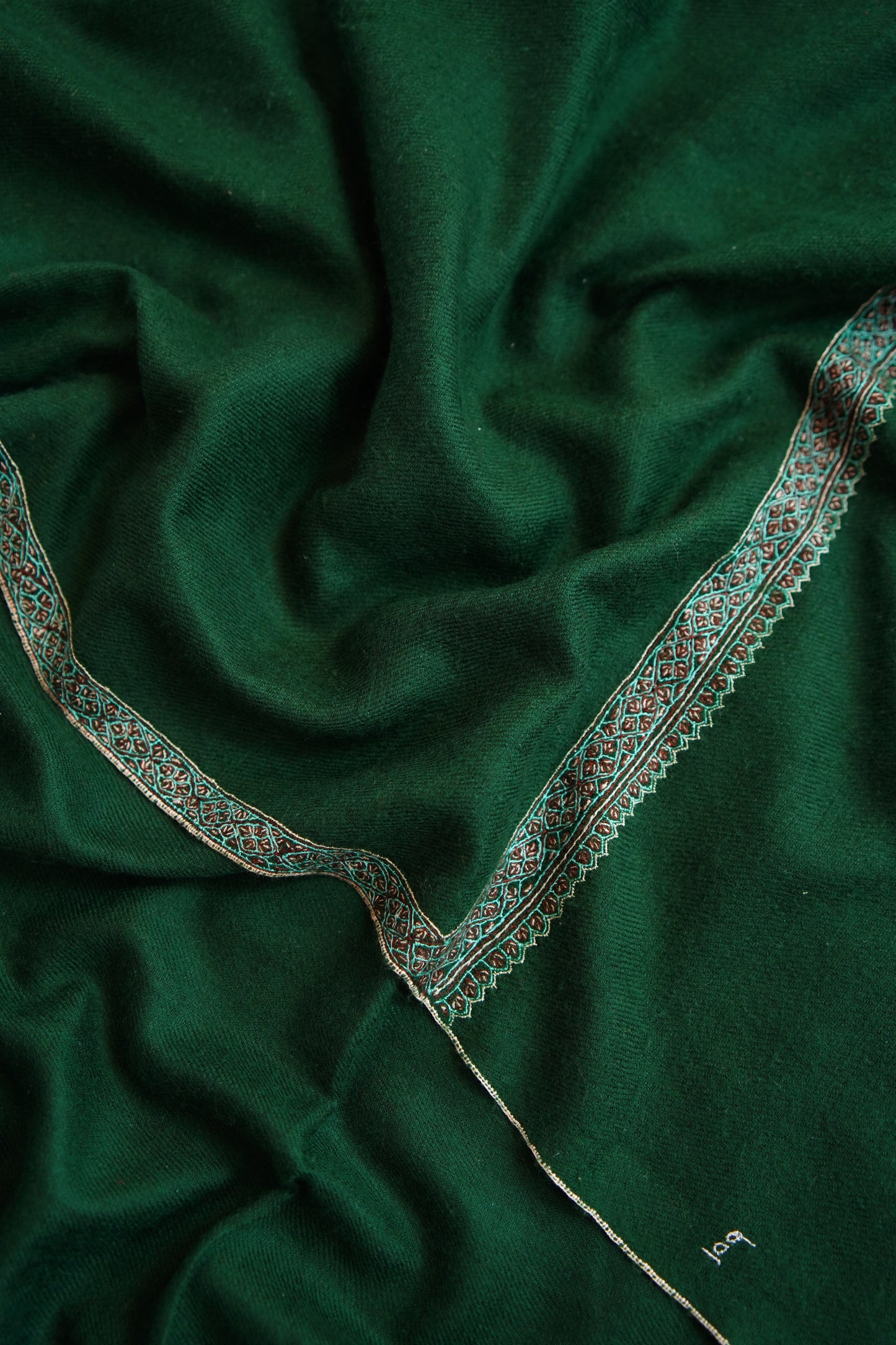 dark green handspun GI embroidery pashmina shawl 0104