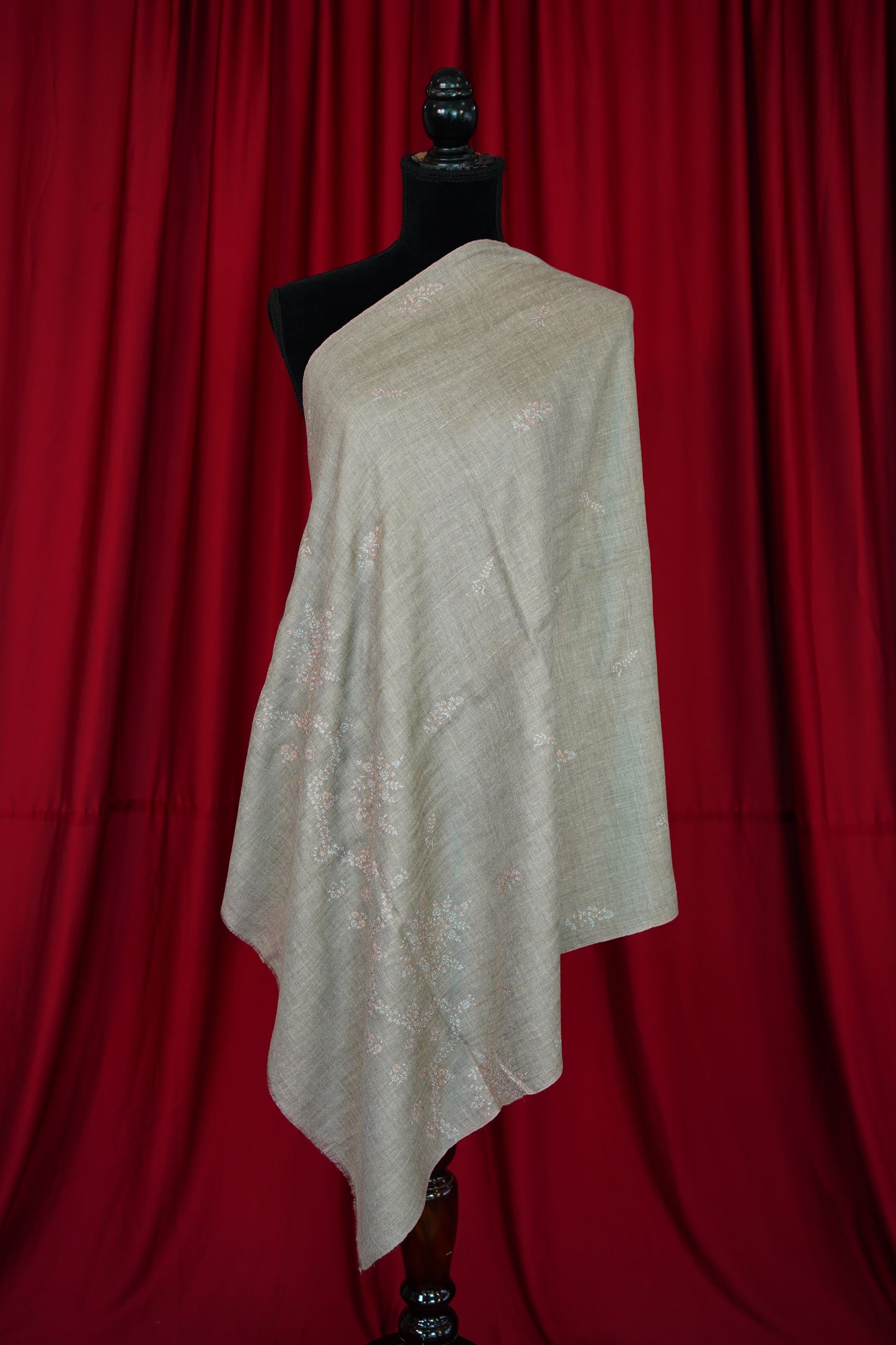 natural butis GI embroidery pashmina stole 0107