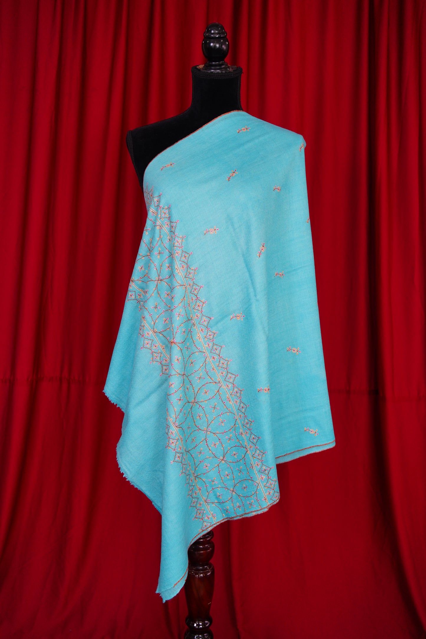 maya  blue GI embroidery pashmina stole 0111