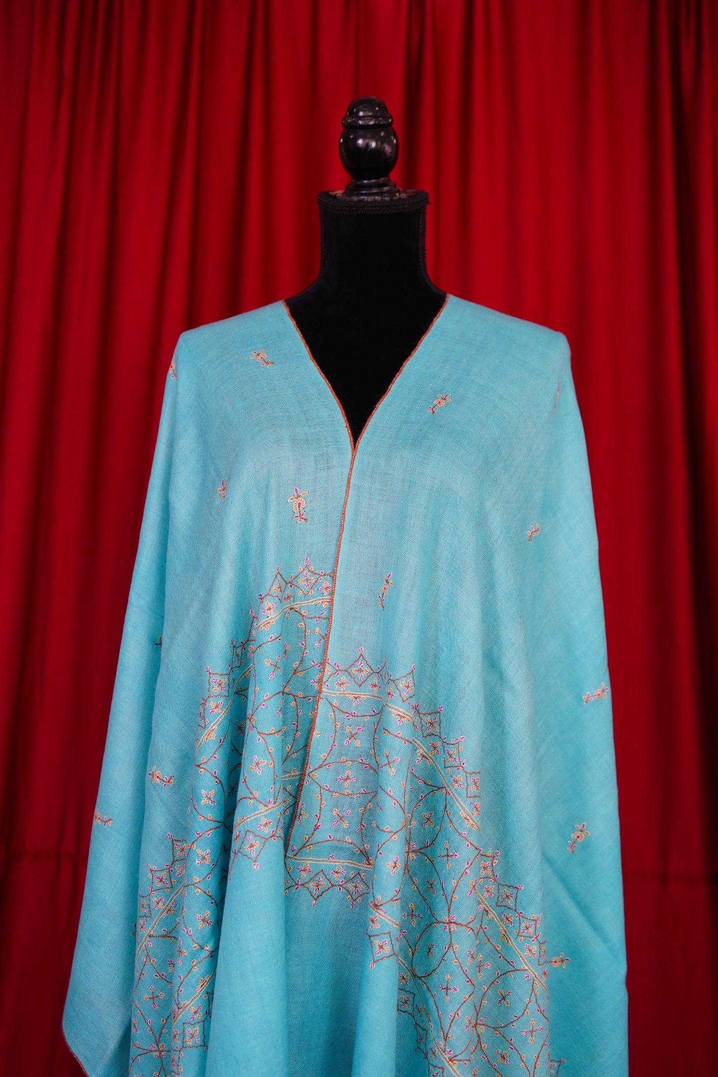 maya  blue GI embroidery pashmina stole 0111
