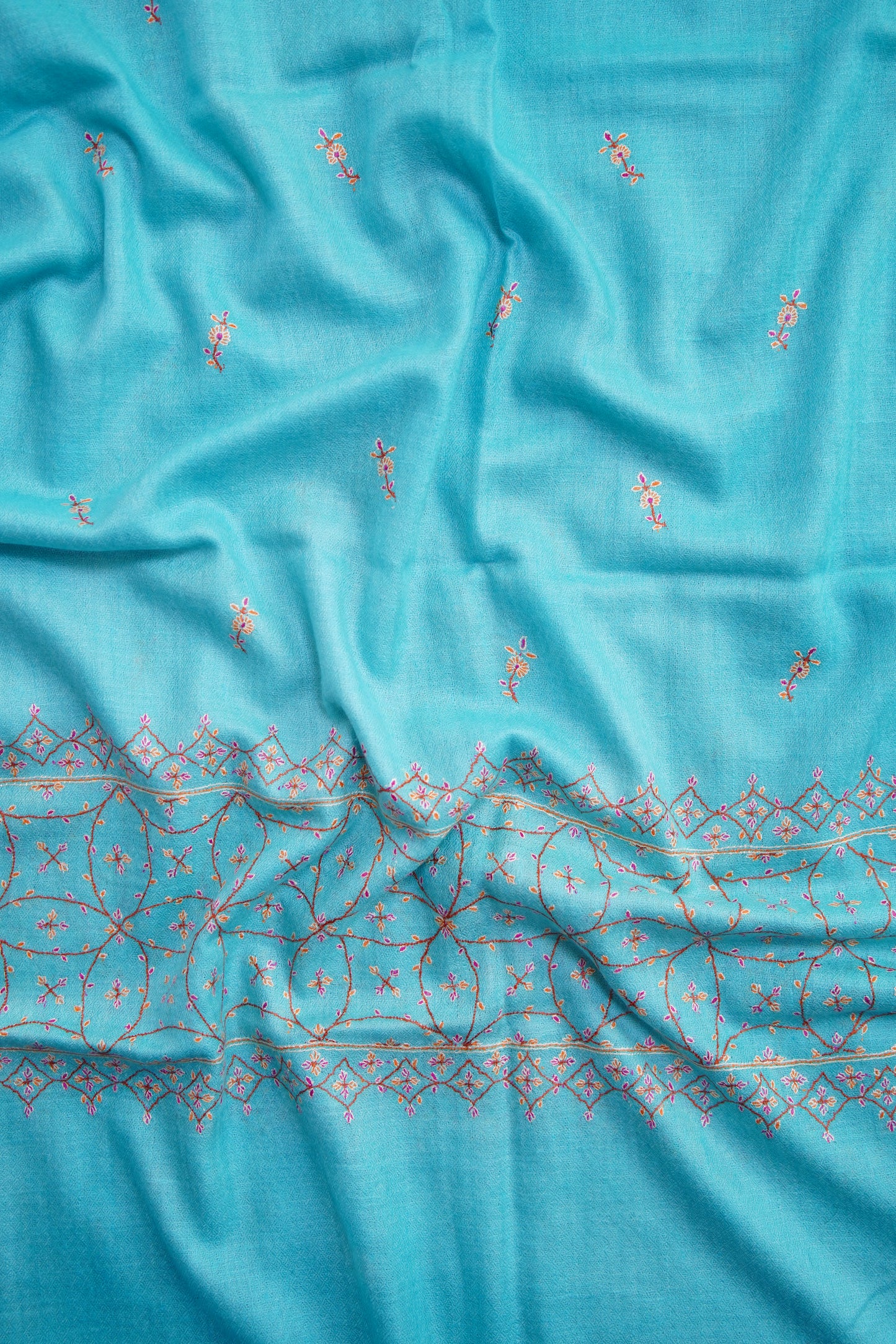 maya  blue GI embroidery pashmina stole 0111