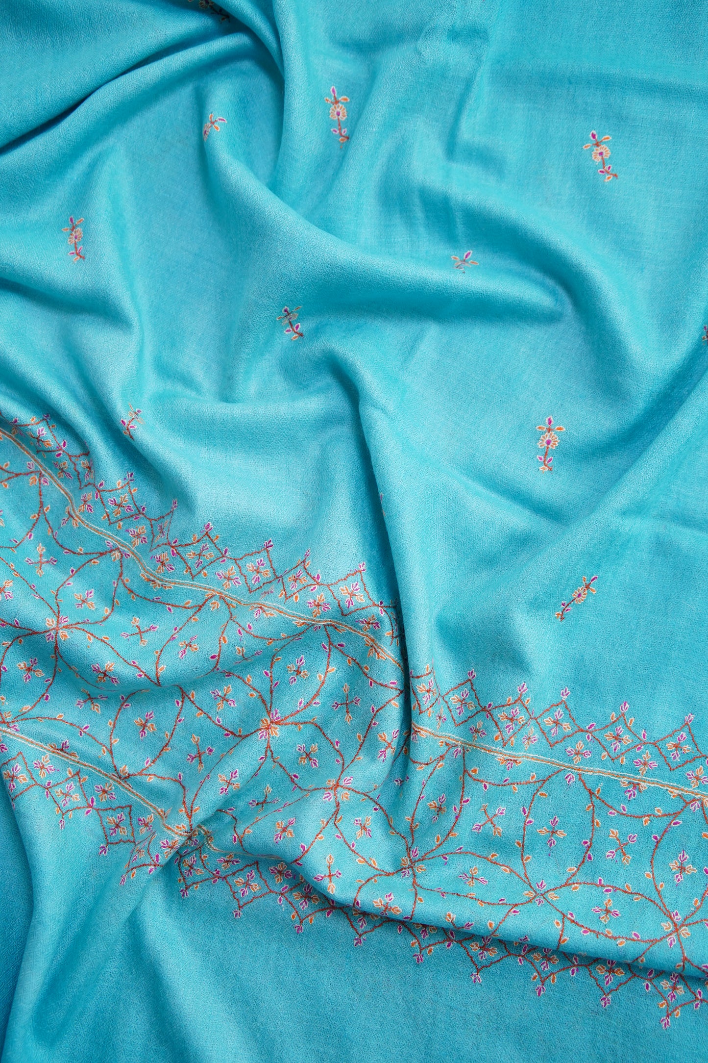 maya  blue GI embroidery pashmina stole 0111