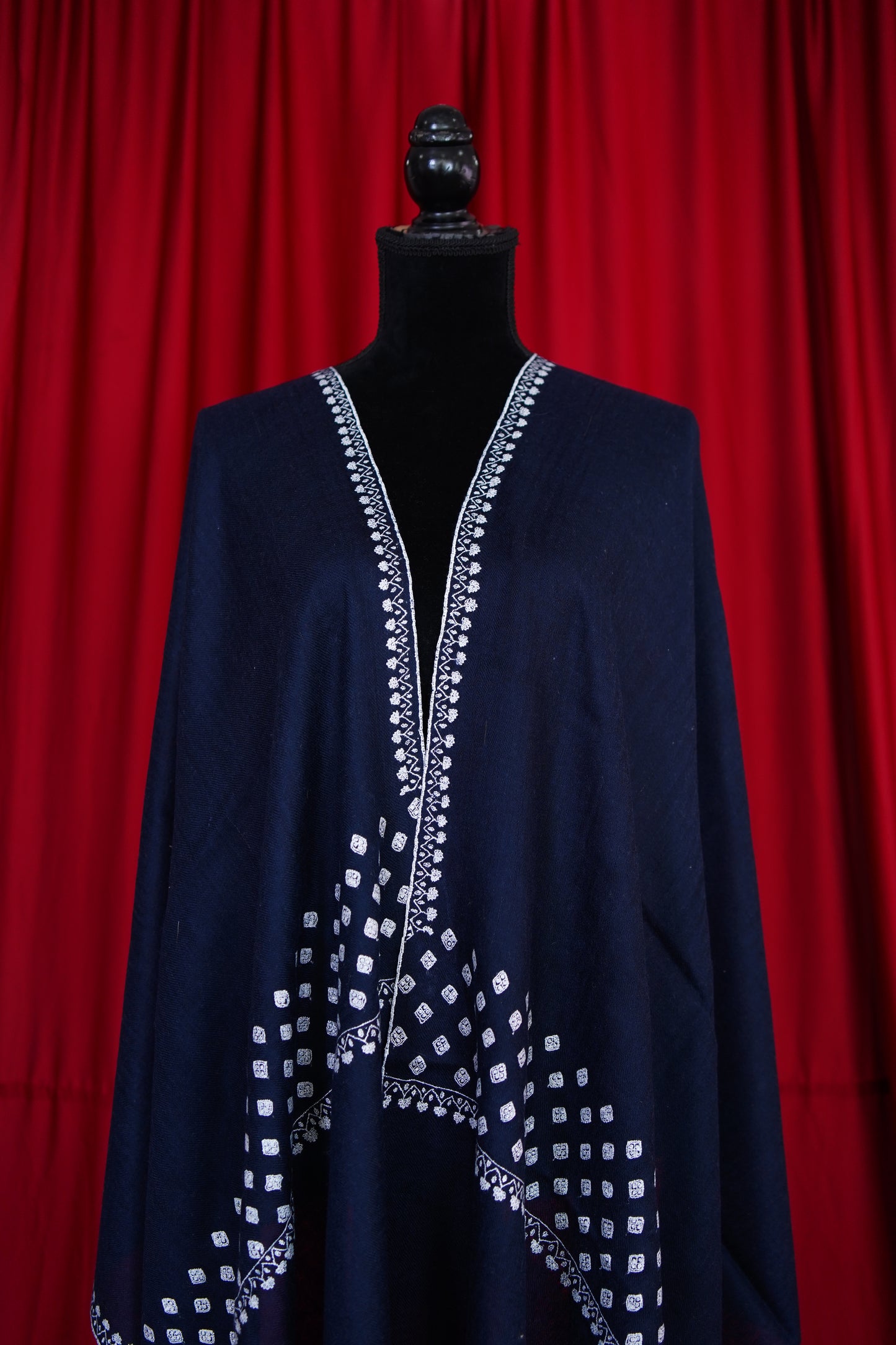 dark blue GI embroidery pashmina stole 0112