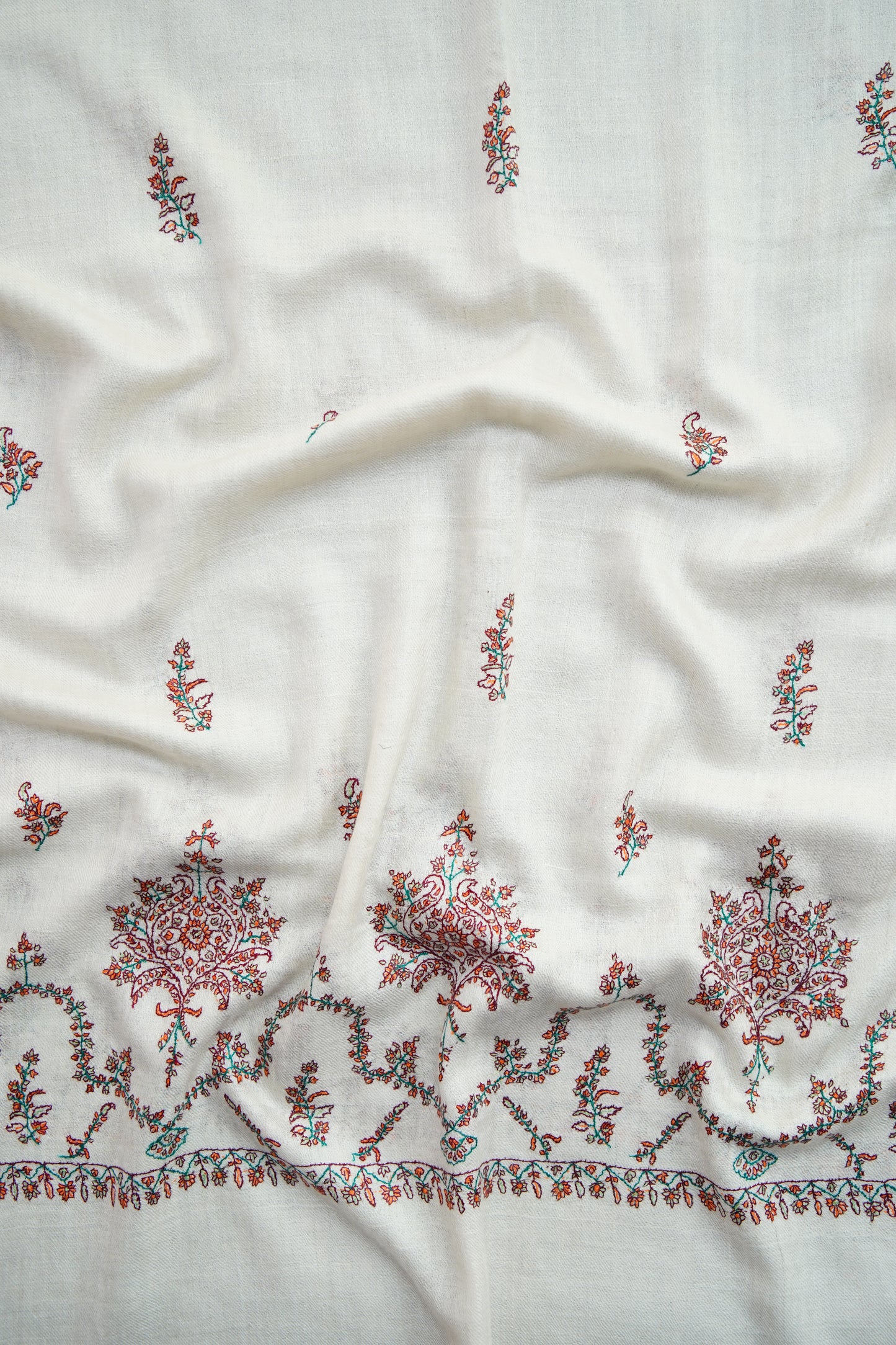 white GI butis embroidery pashmina stole 0113