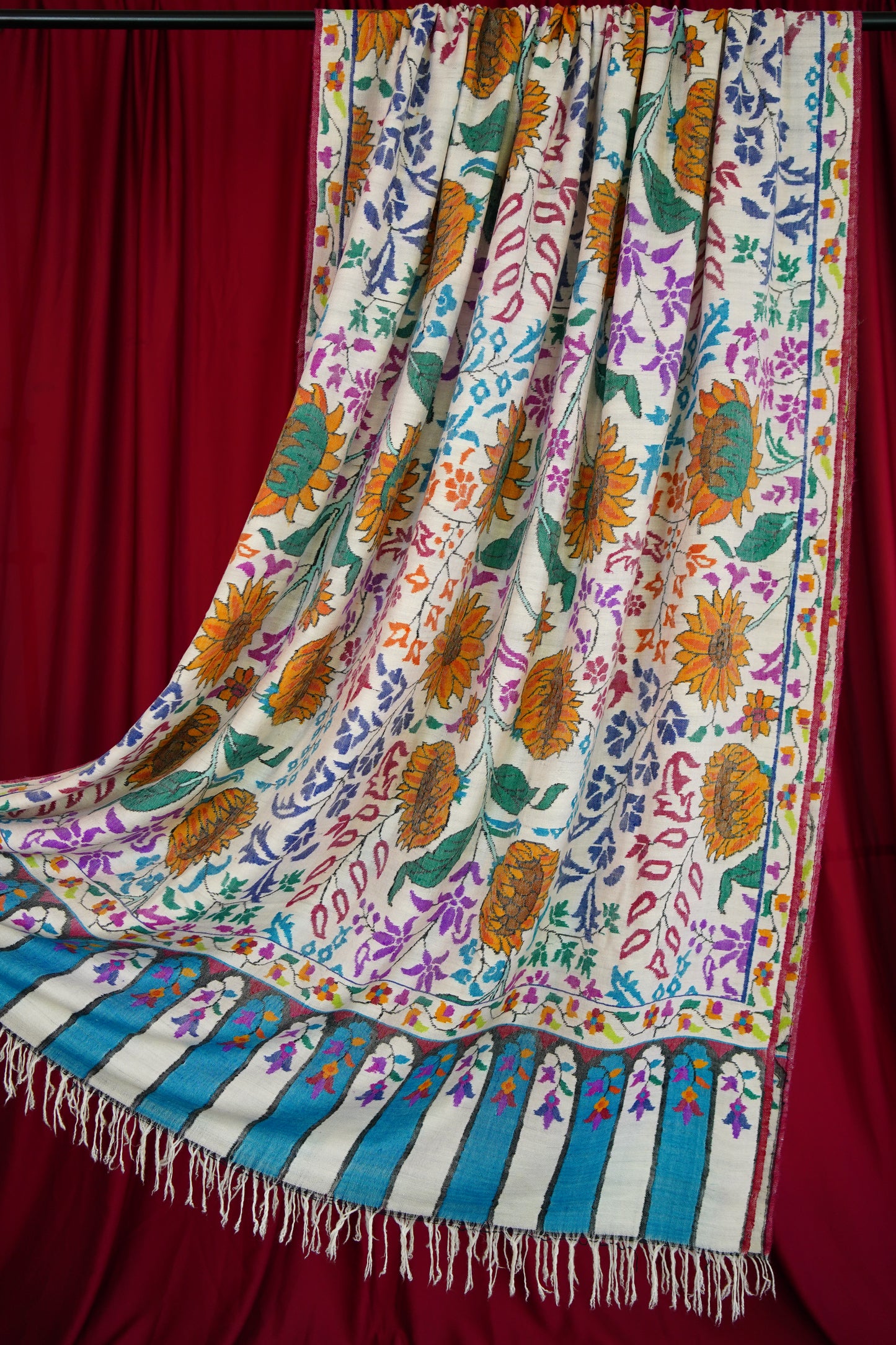 multi-coloured sunflower XL GI kani jamma pashmina shawl 0116