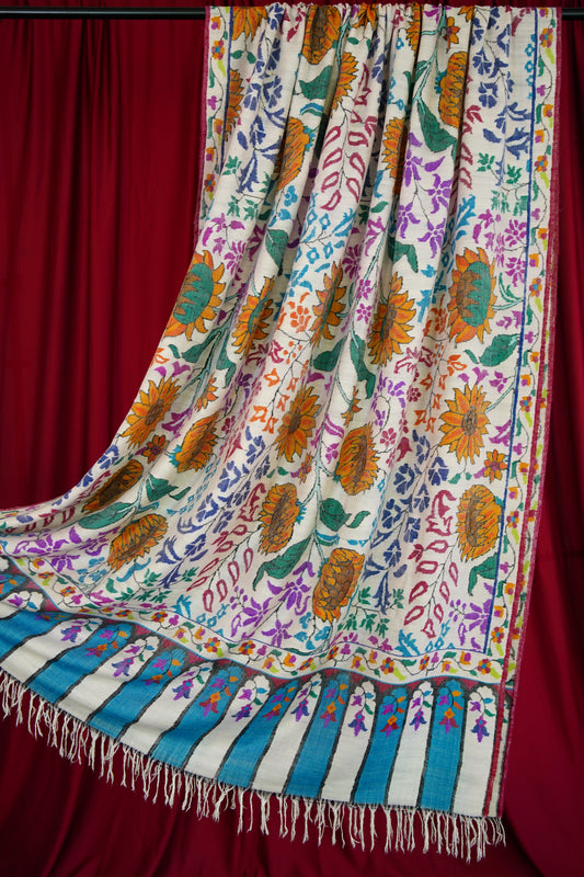 multi-coloured sunflower XL GI kani jamma pashmina shawl 0116