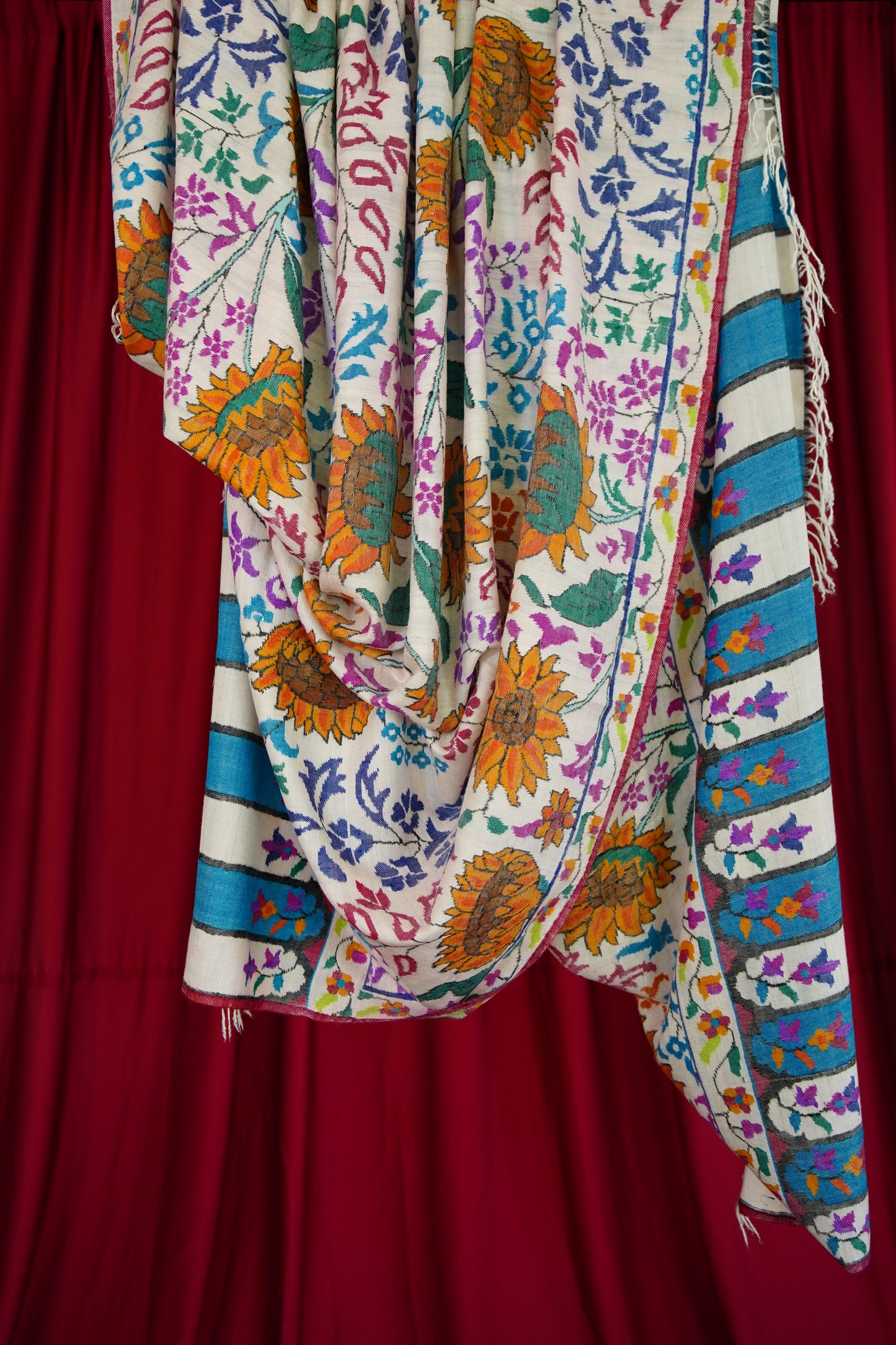 multi-coloured sunflower XL GI kani jamma pashmina shawl 0116