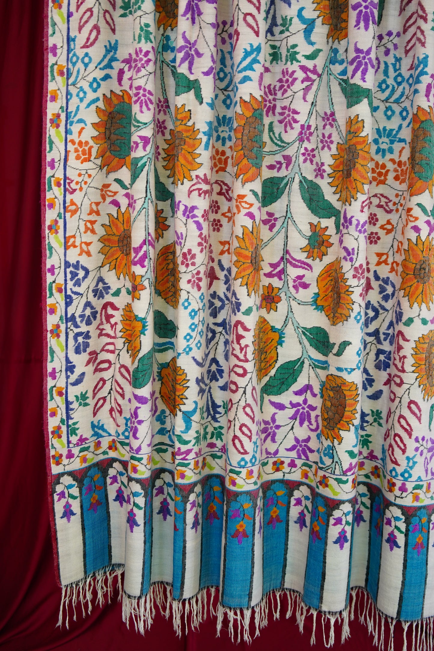 multi-coloured sunflower XL GI kani jamma pashmina shawl 0116