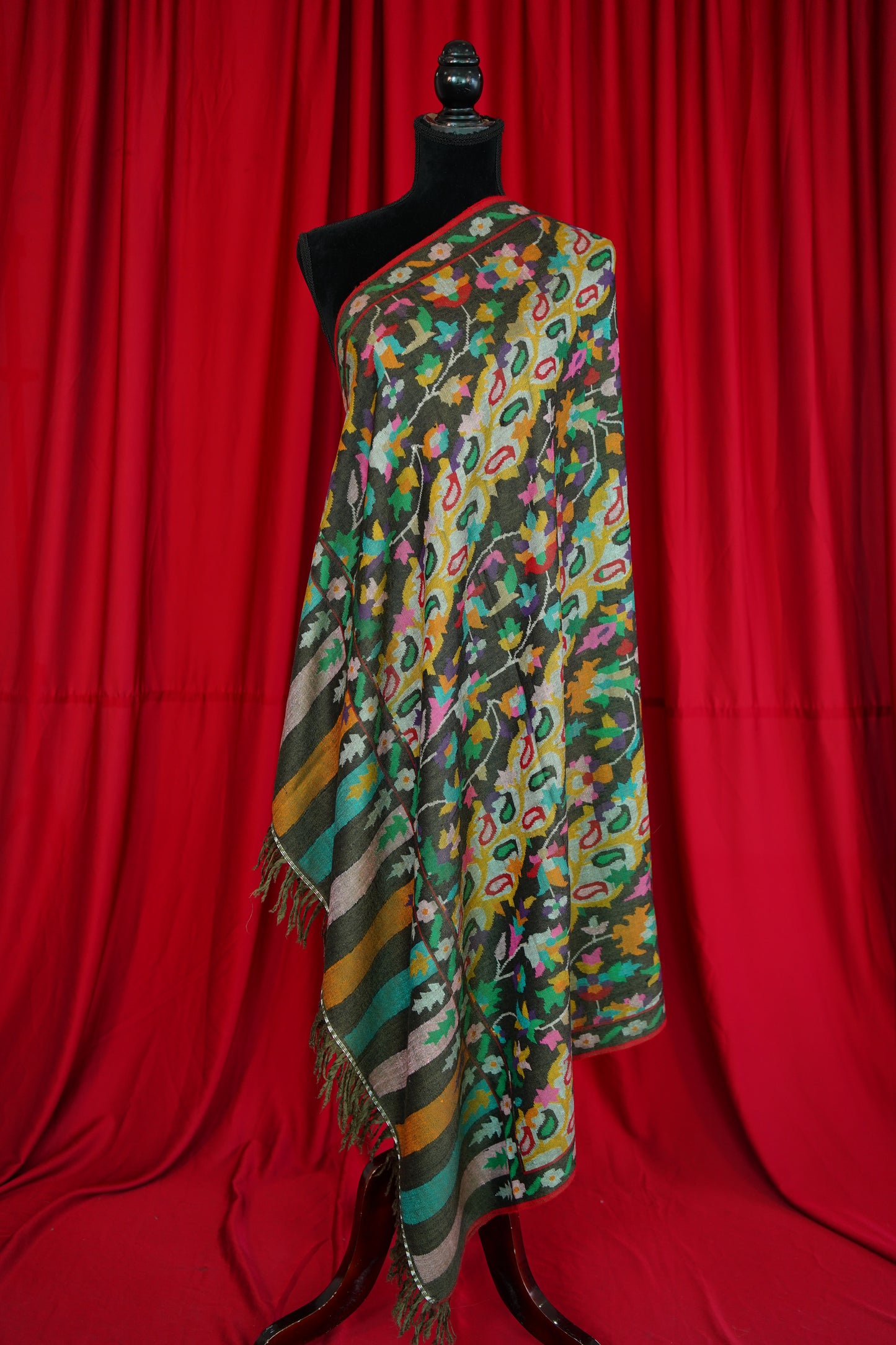 charcoal black GI kani jamma pashmina shawl 0120