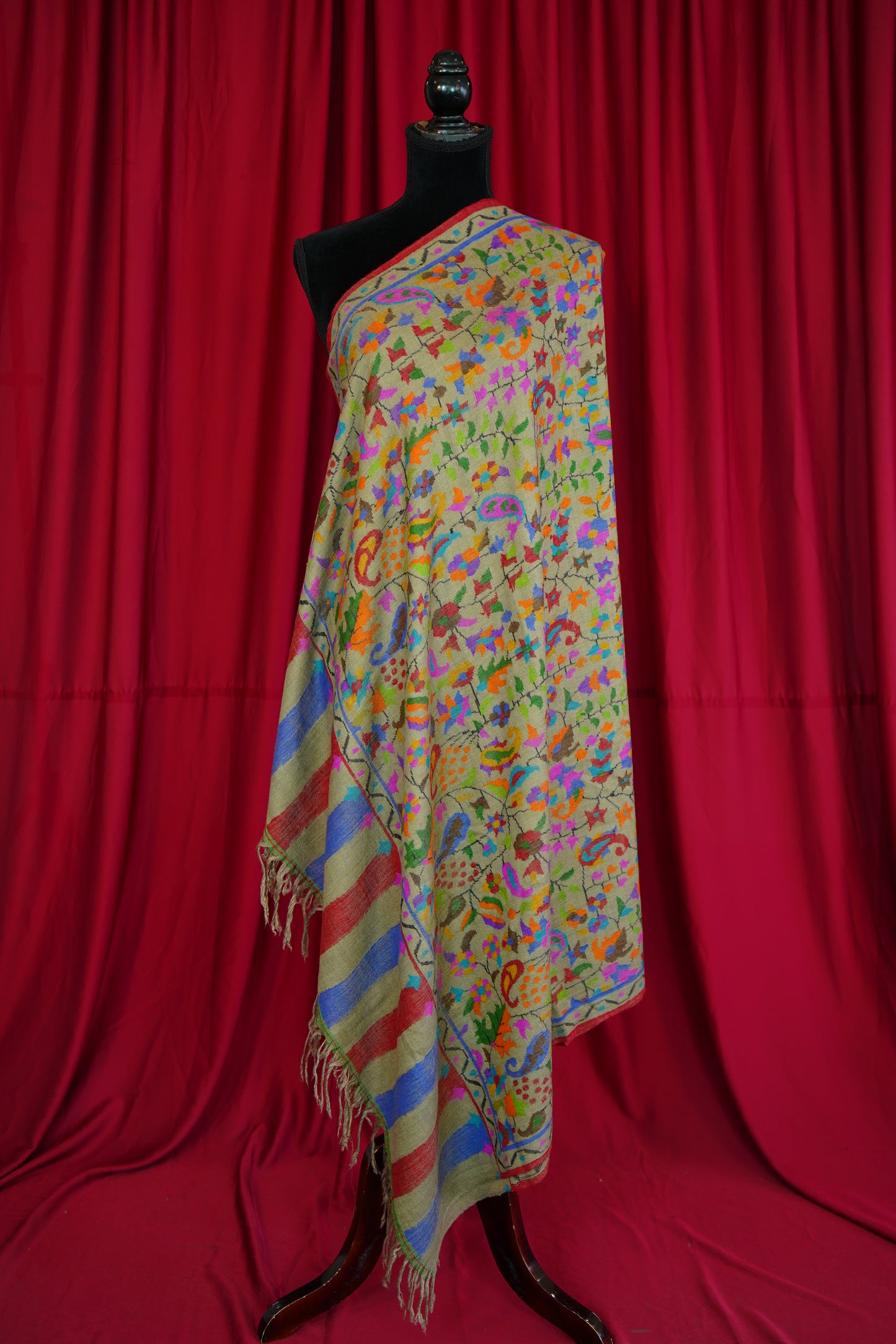 natural multi-coloured GI kani jamma pashmina shawl 0123