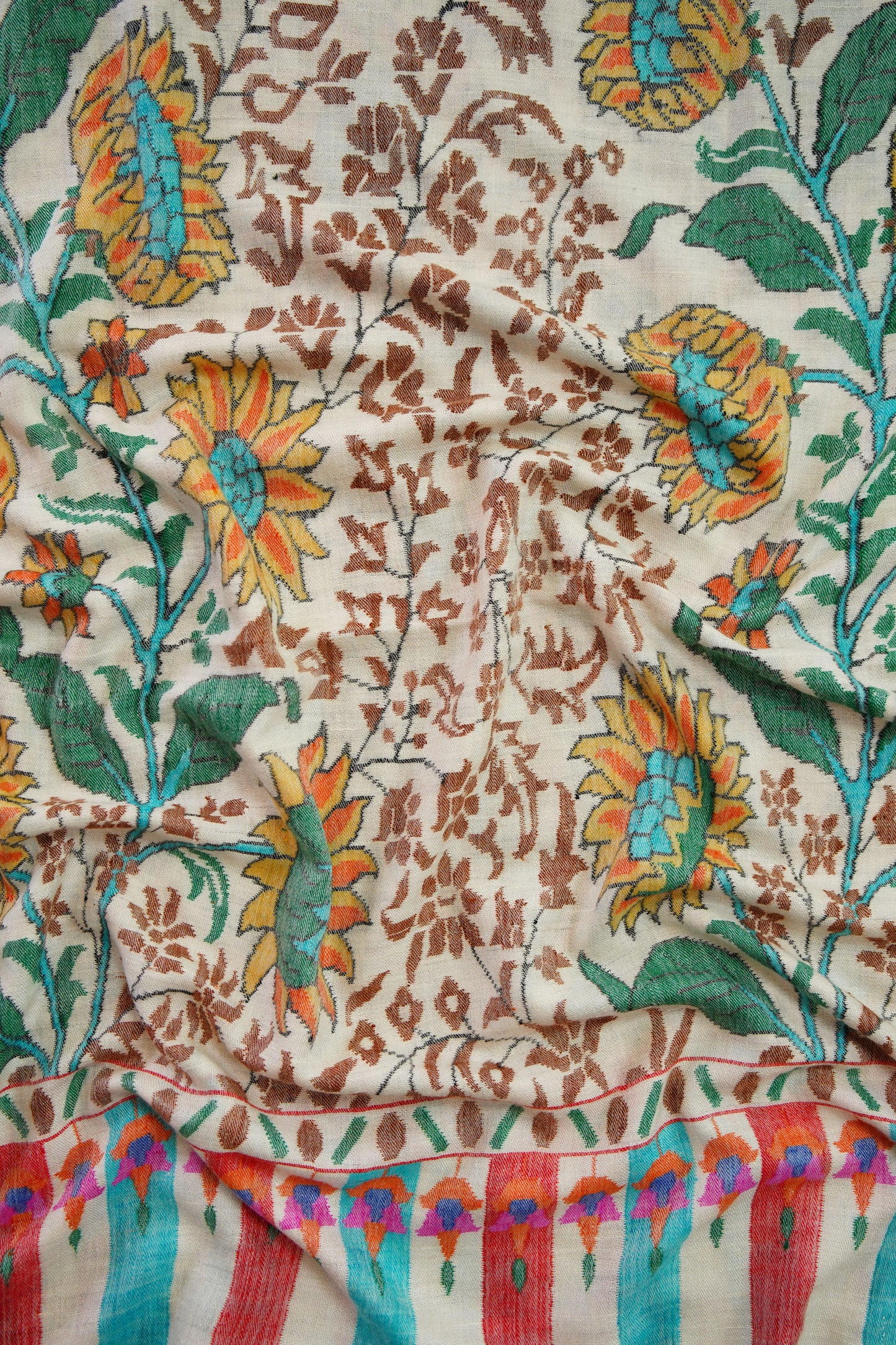 white sunflowers GI kani jamma pashmina shawl 0124