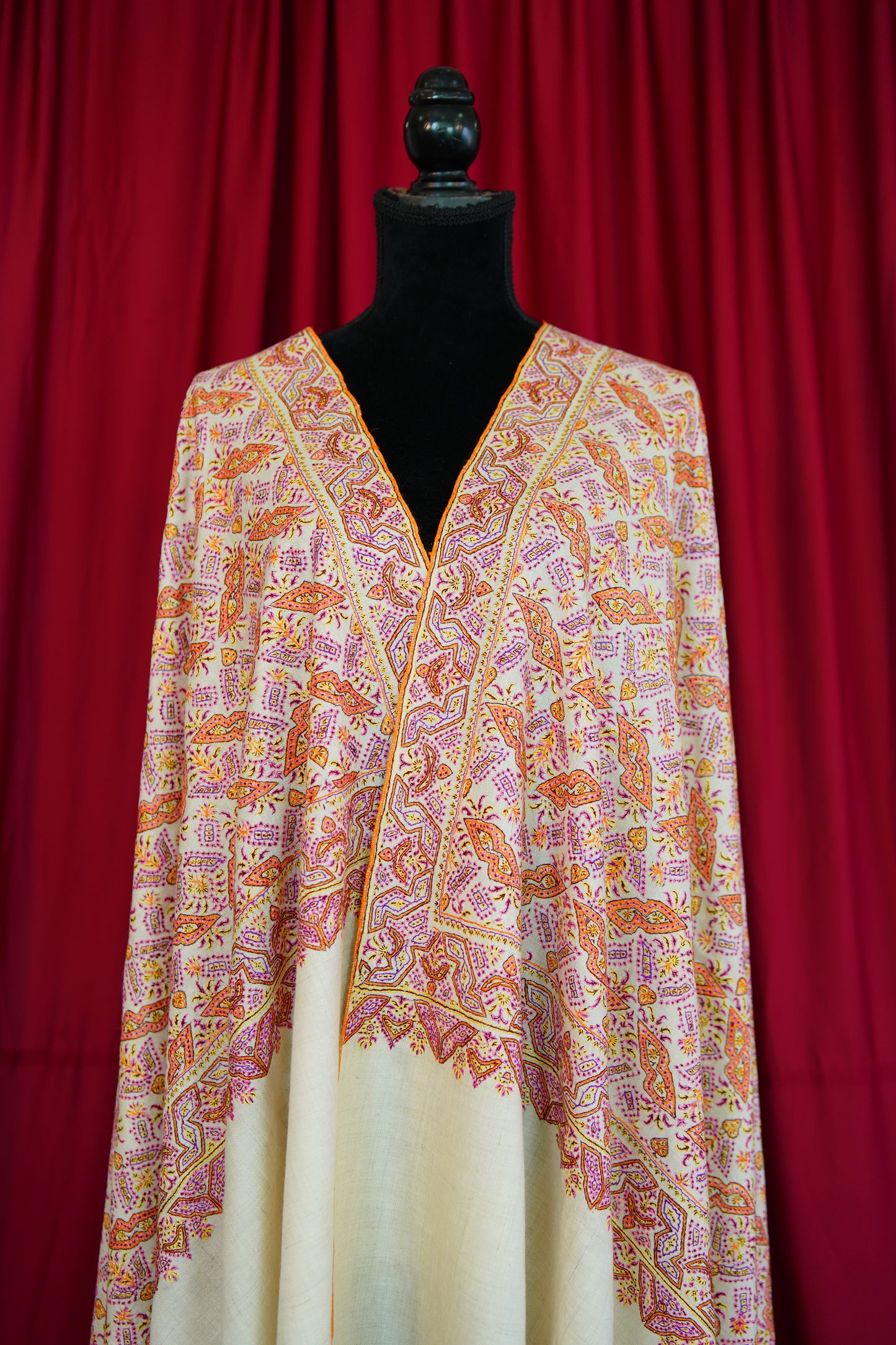 white GI silk jamma embroidery pashmina shawl 0125
