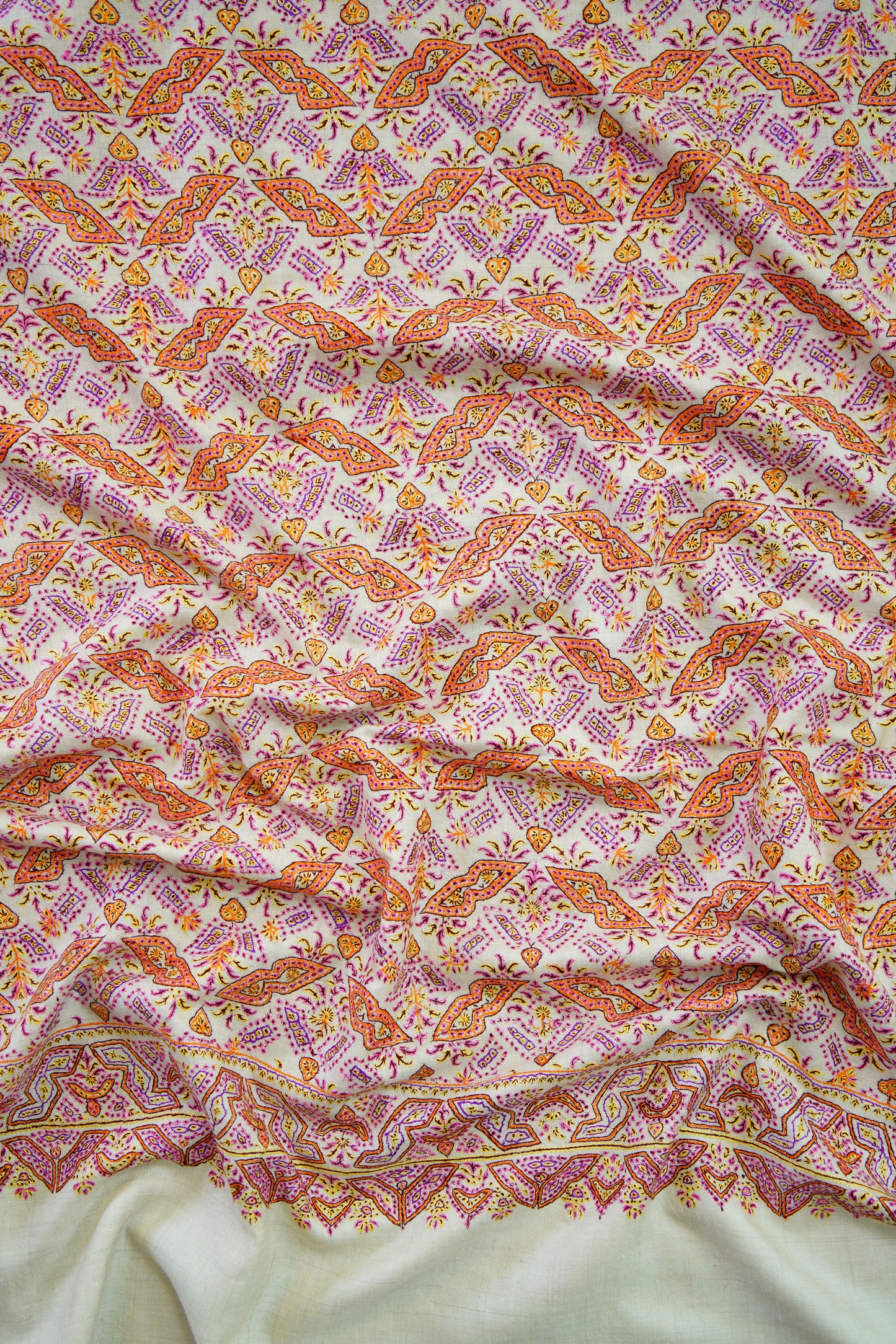 white GI silk jamma embroidery pashmina shawl 0125