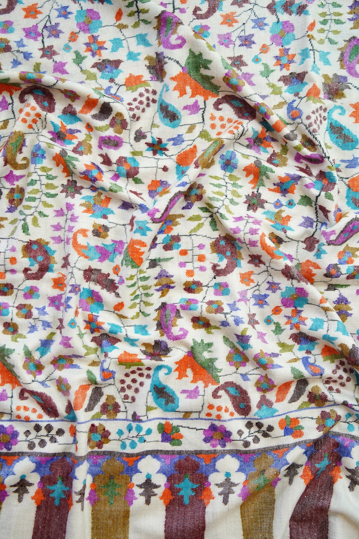 multi-coloured handspun GI kani jamma pashmina shawl 0126