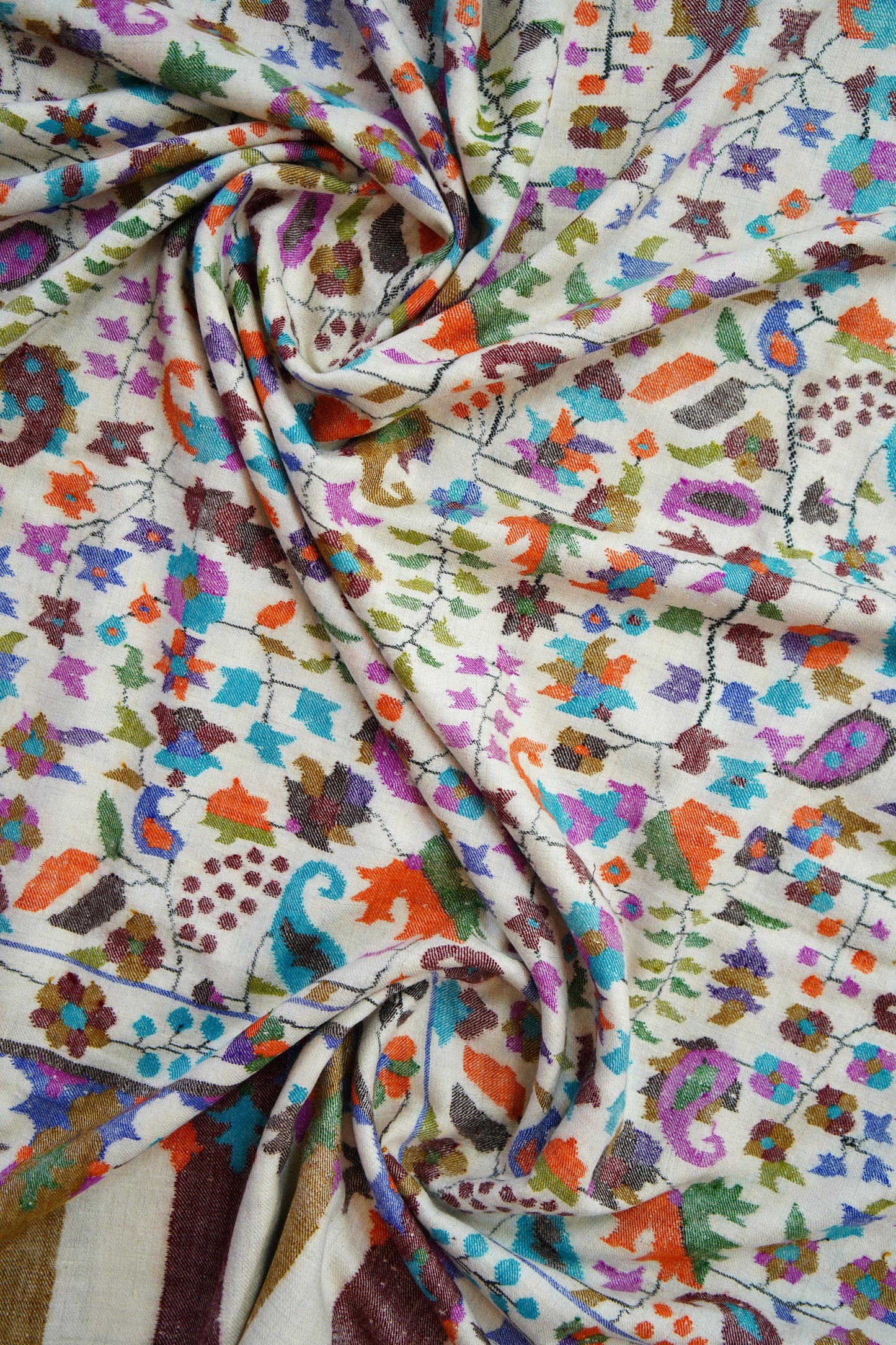 multi-coloured handspun GI kani jamma pashmina shawl 0126