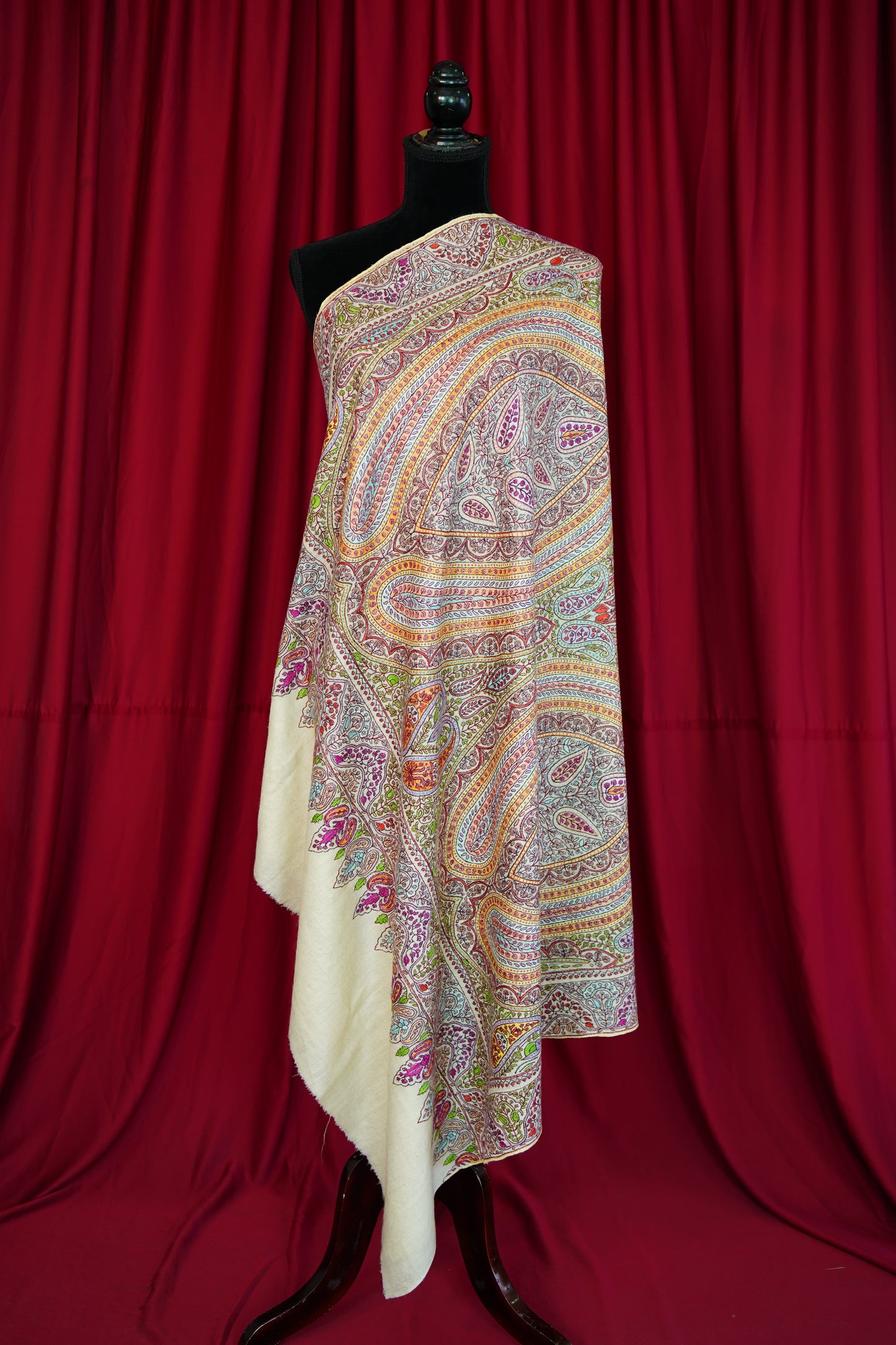 creamy white GI jamma embroidery pashmina shawl 0129