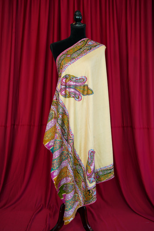 creamy banana GI embroidery pashmina shawl 0131