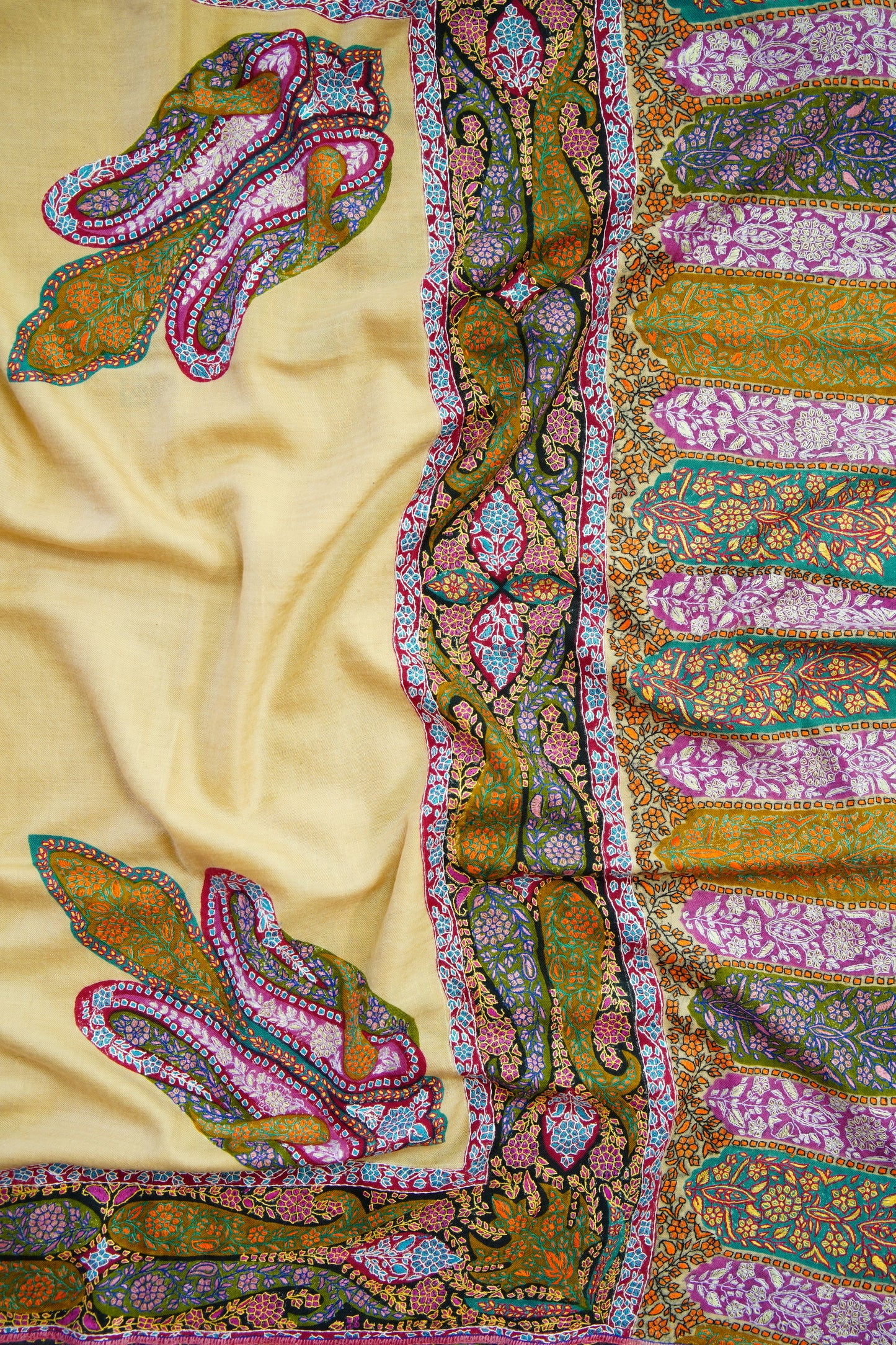 creamy banana GI embroidery pashmina shawl 0131