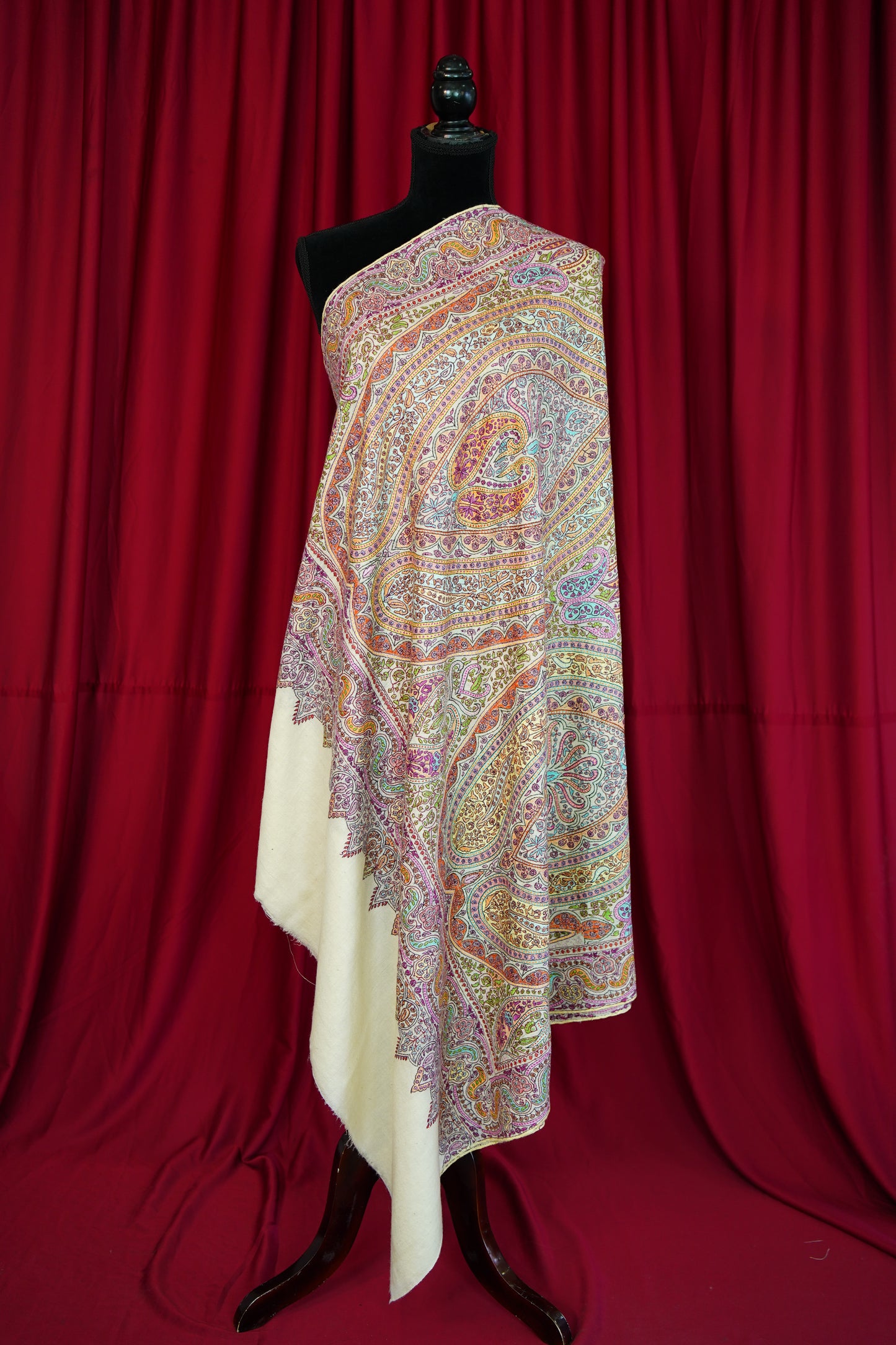 white GI jamma embroidery pashmina shawl 0132