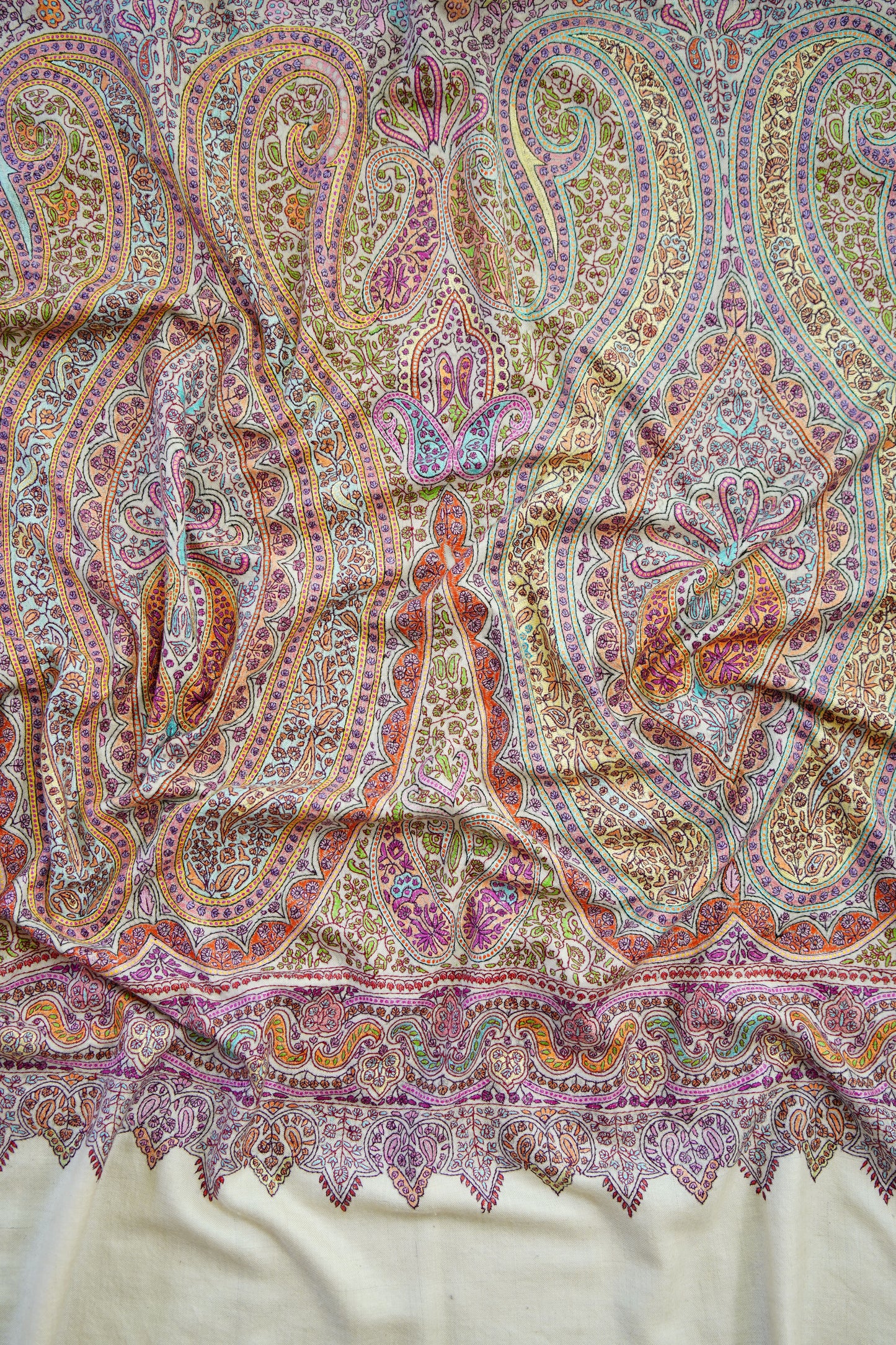 white GI jamma embroidery pashmina shawl 0132