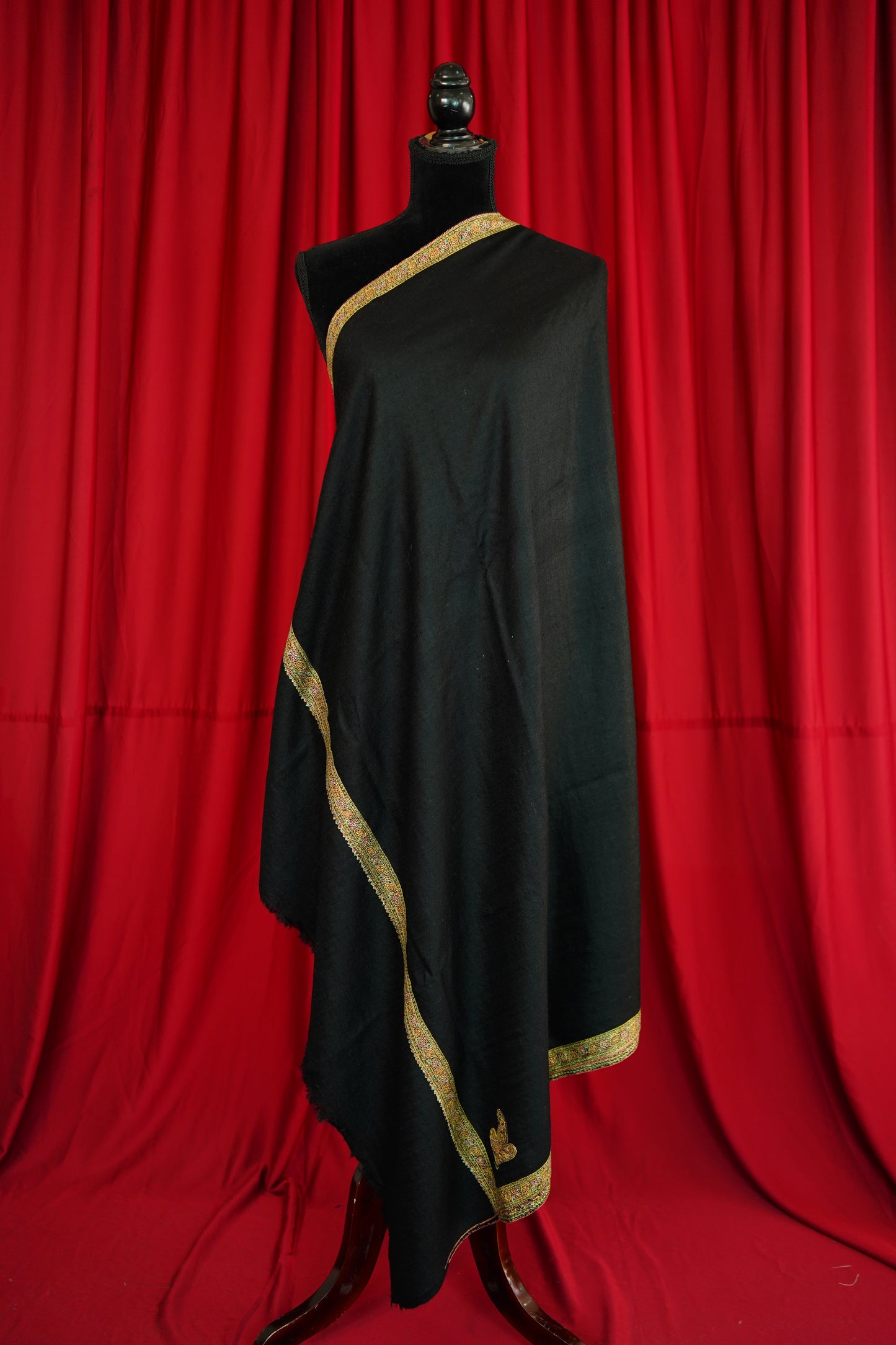 jet black GI embroidery pashmina shawl 0135