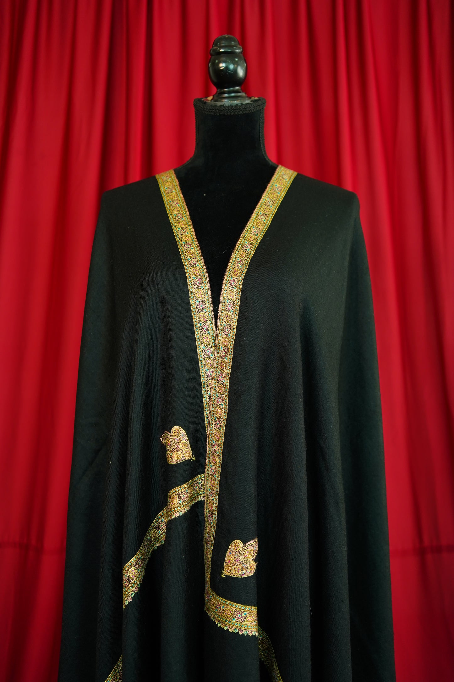 jet black GI embroidery pashmina shawl 0135