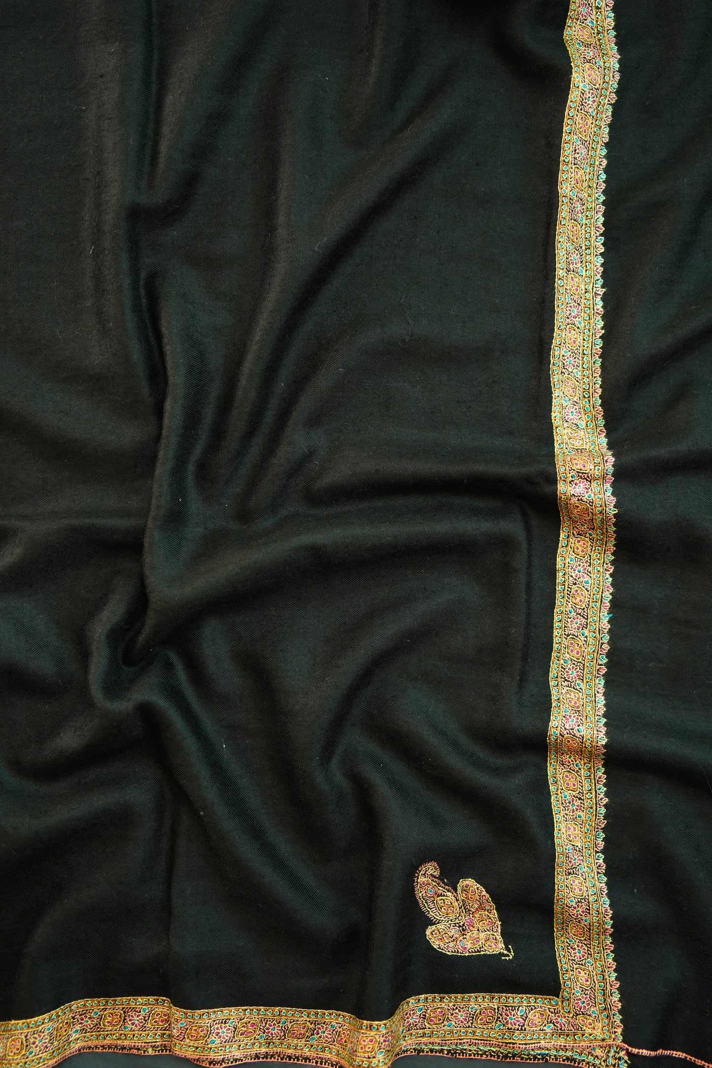 jet black GI embroidery pashmina shawl 0135
