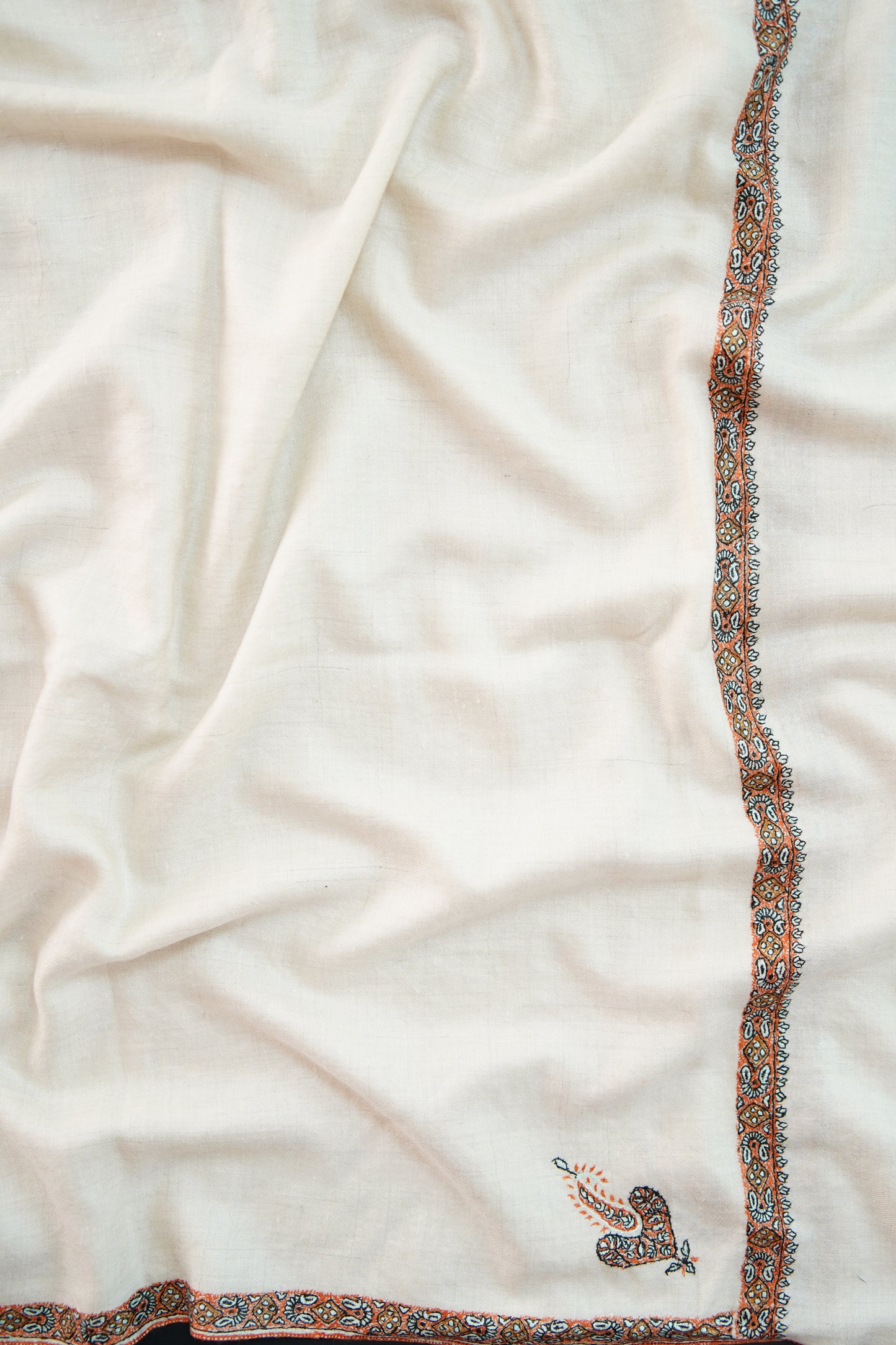 white GI embroidery pashmina shawl 0138