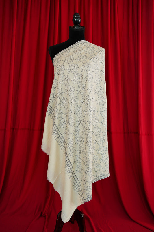 creamy white GI jaali embroidery pashmina shawl 0139