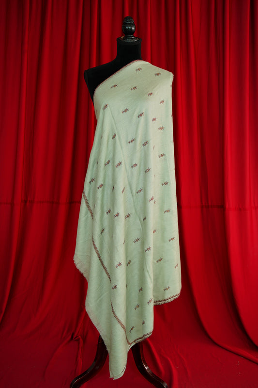 sage green butis GI embroidery pashmina shawl 0141