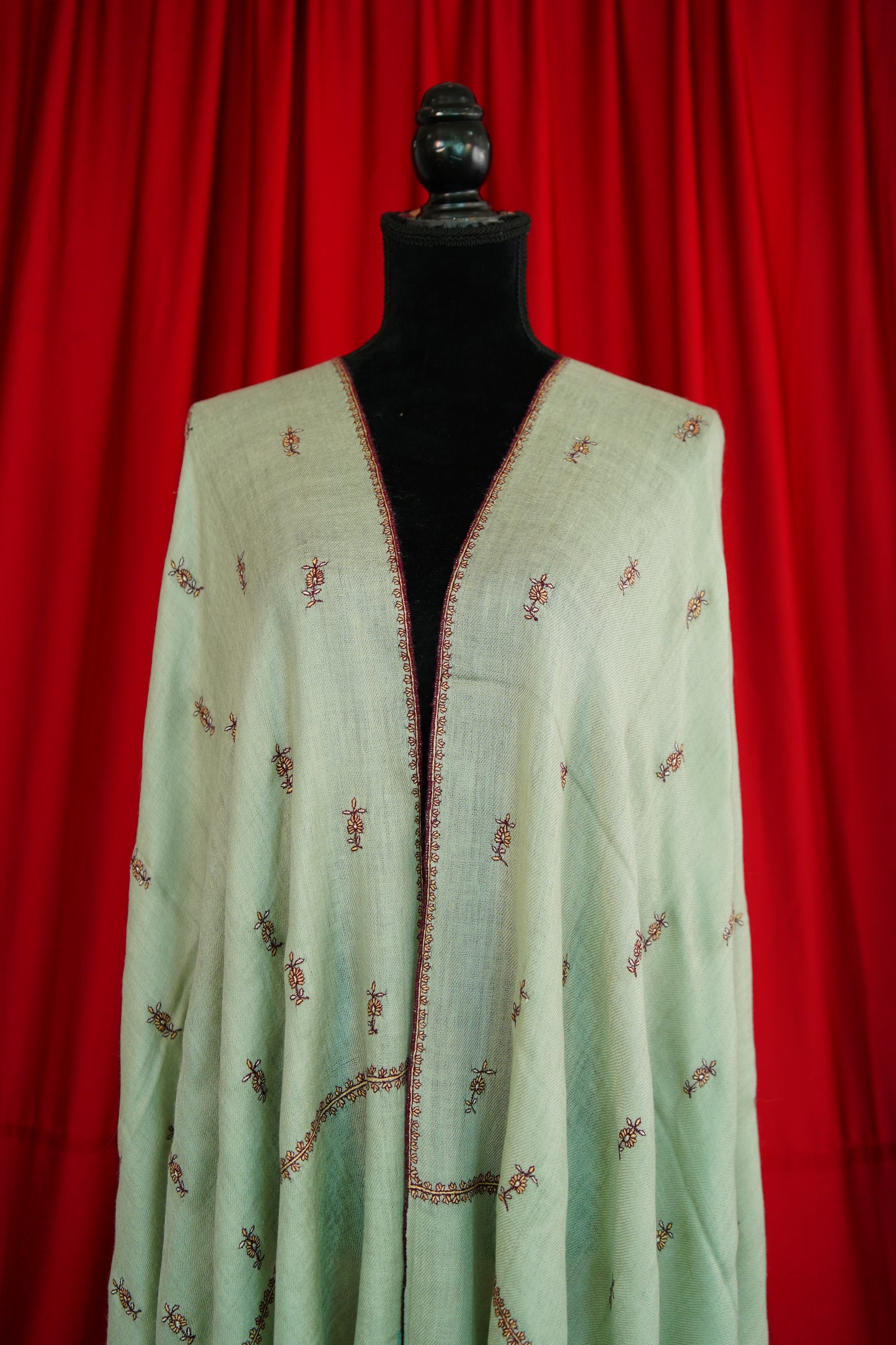 sage green butis GI embroidery pashmina shawl 0141