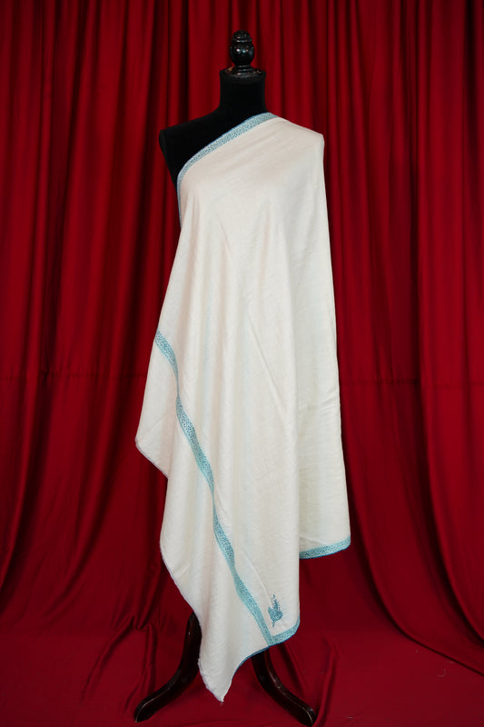 pure white GI embroidery pashmina shawl 0143