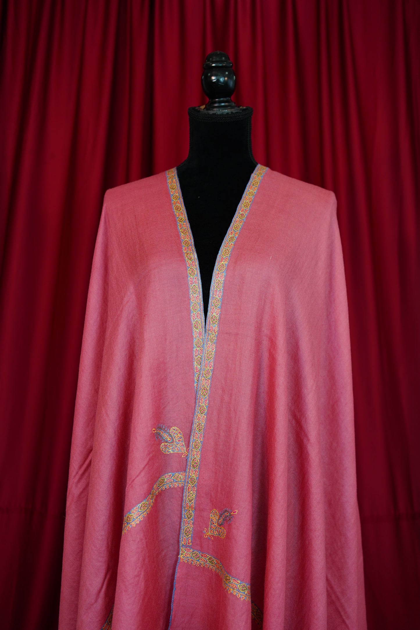 pink GI embroidery pashmina shawl 0144