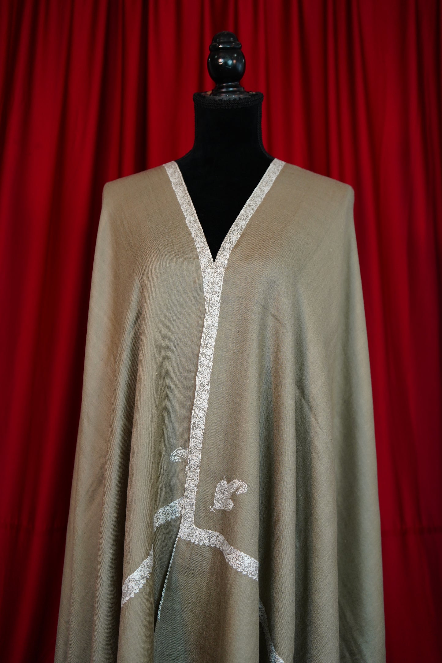 natural biscuit GI embroidery pashmina shawl 0146
