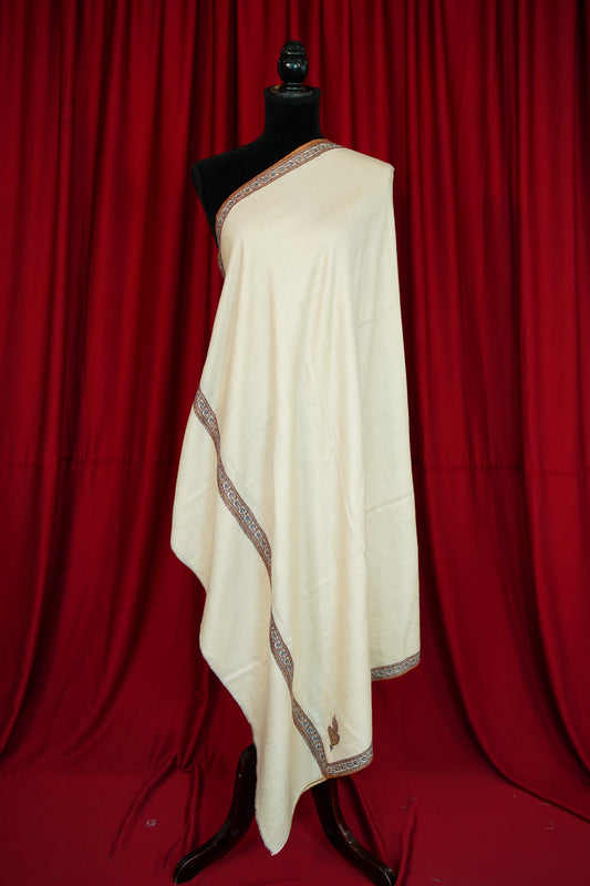 creamy yellow GI embroidery pashmina shawl 0148
