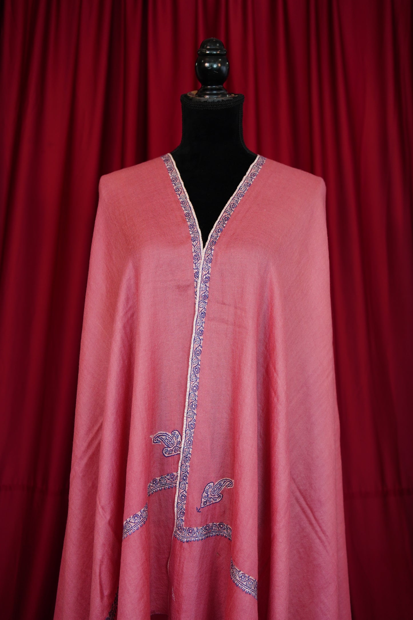punch pink GI embroidery pashmina shawl 0149