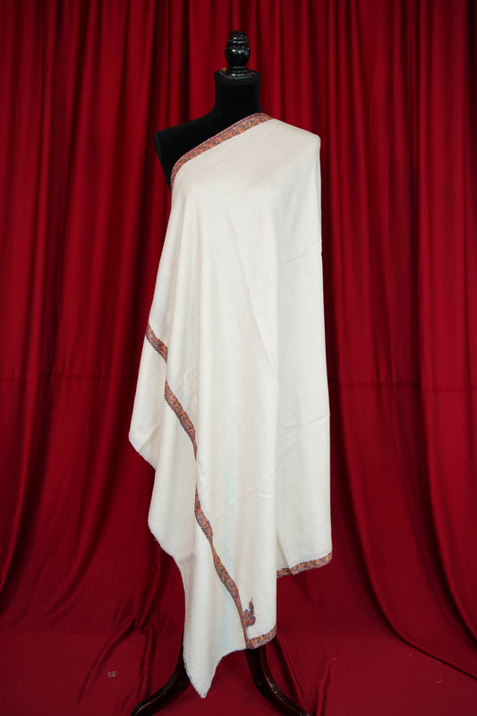 white GI embroidery pashmina shawl 0150