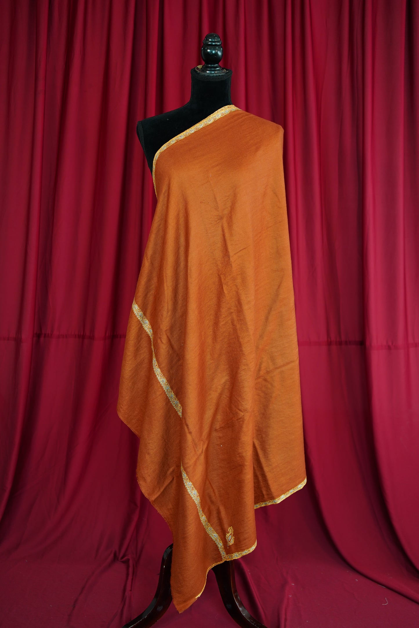 deep carrot GI embroidery pashmina shawl 0151