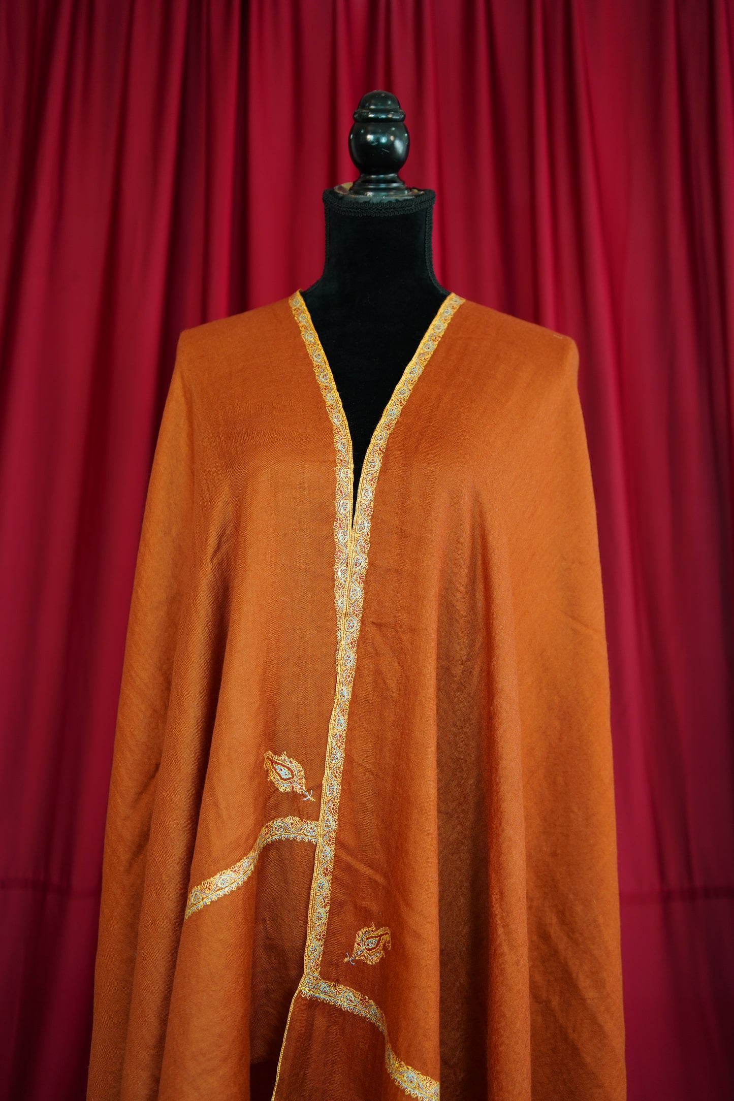 deep carrot GI embroidery pashmina shawl 0151