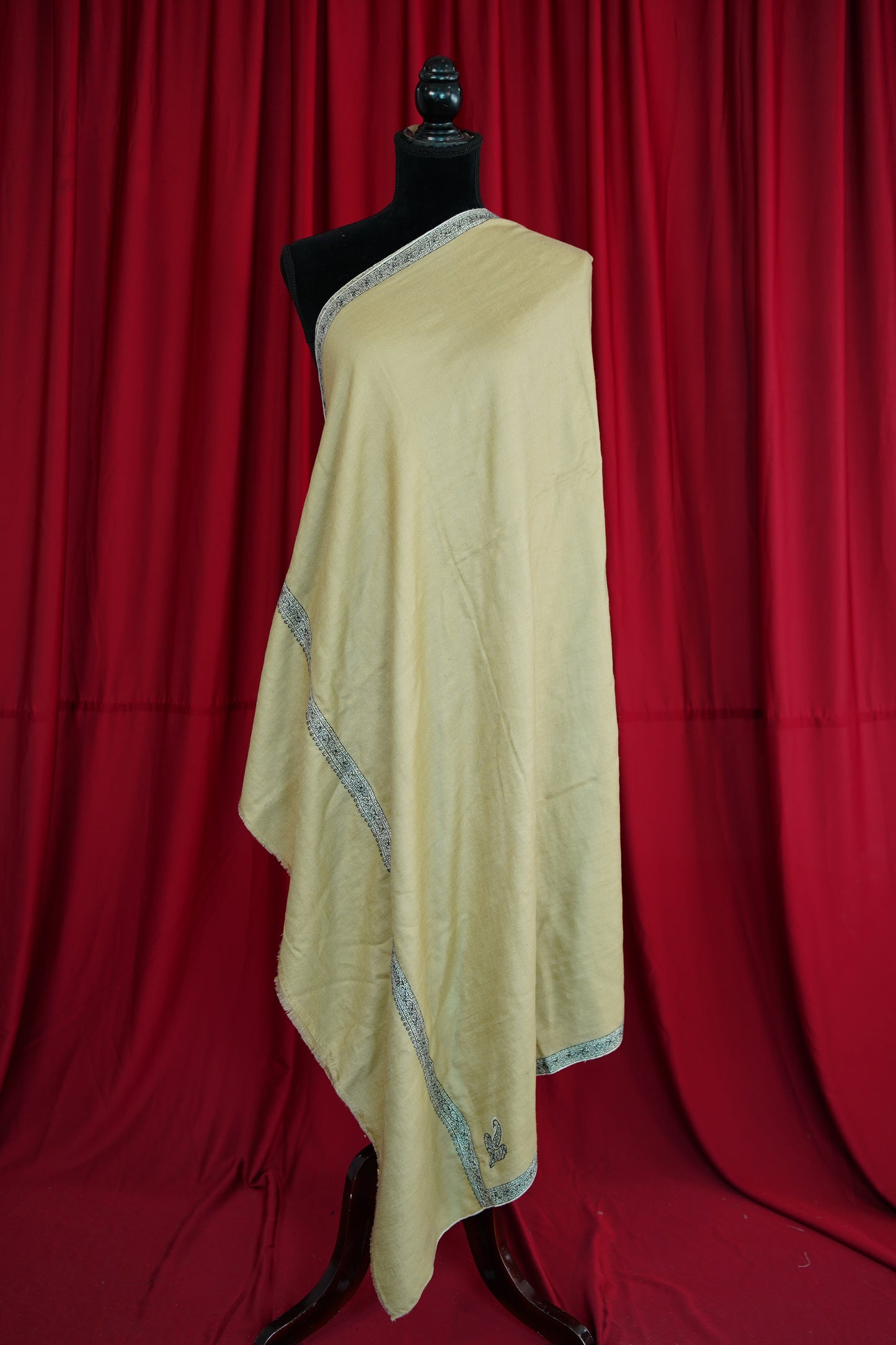 biscuit natural GI embroidery pashmina shawl 0153