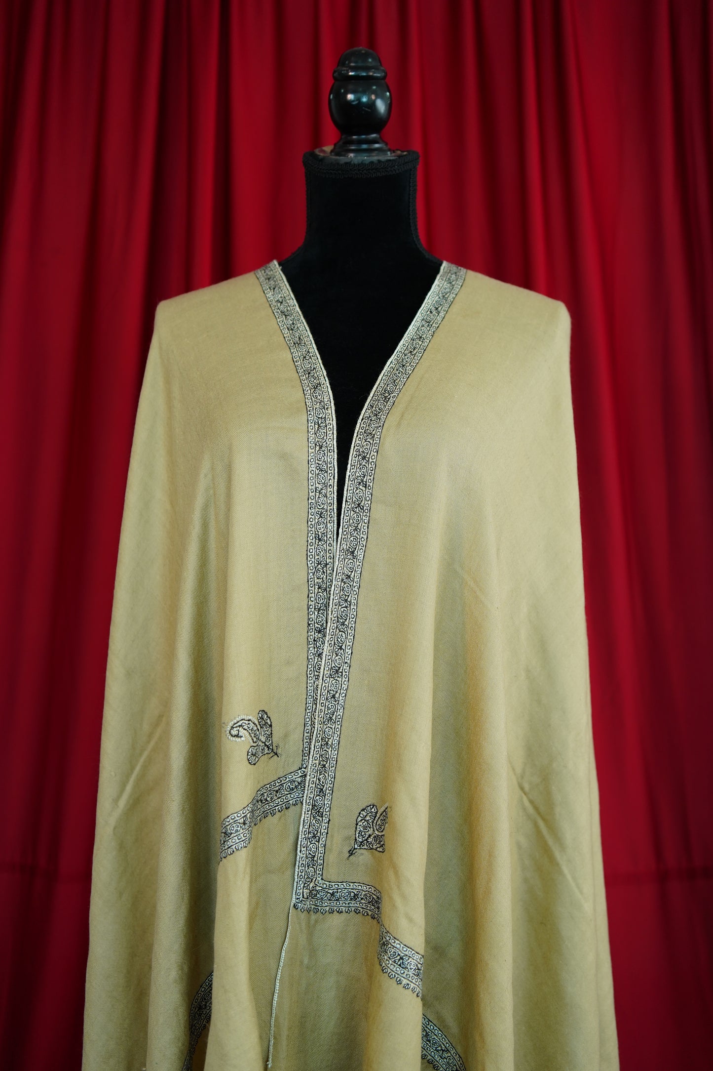 biscuit natural GI embroidery pashmina shawl 0153