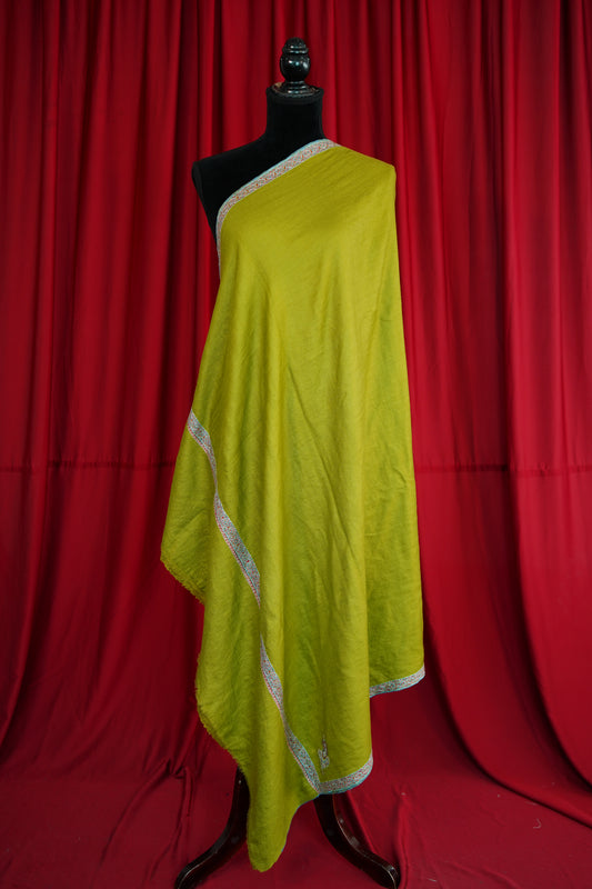 lime kelly green GI embroidery pashmina shawl 0154