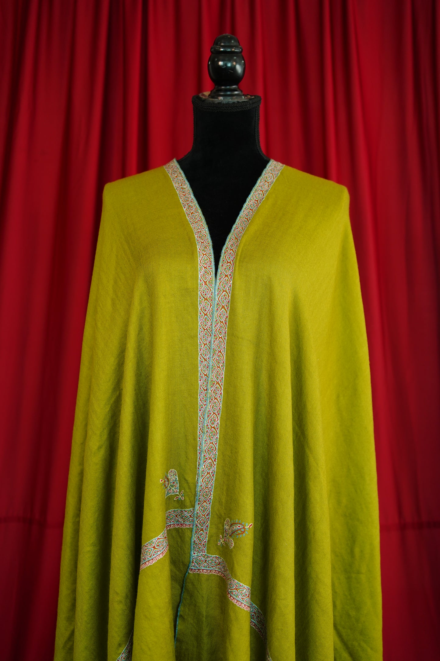 lime kelly green GI embroidery pashmina shawl 0154
